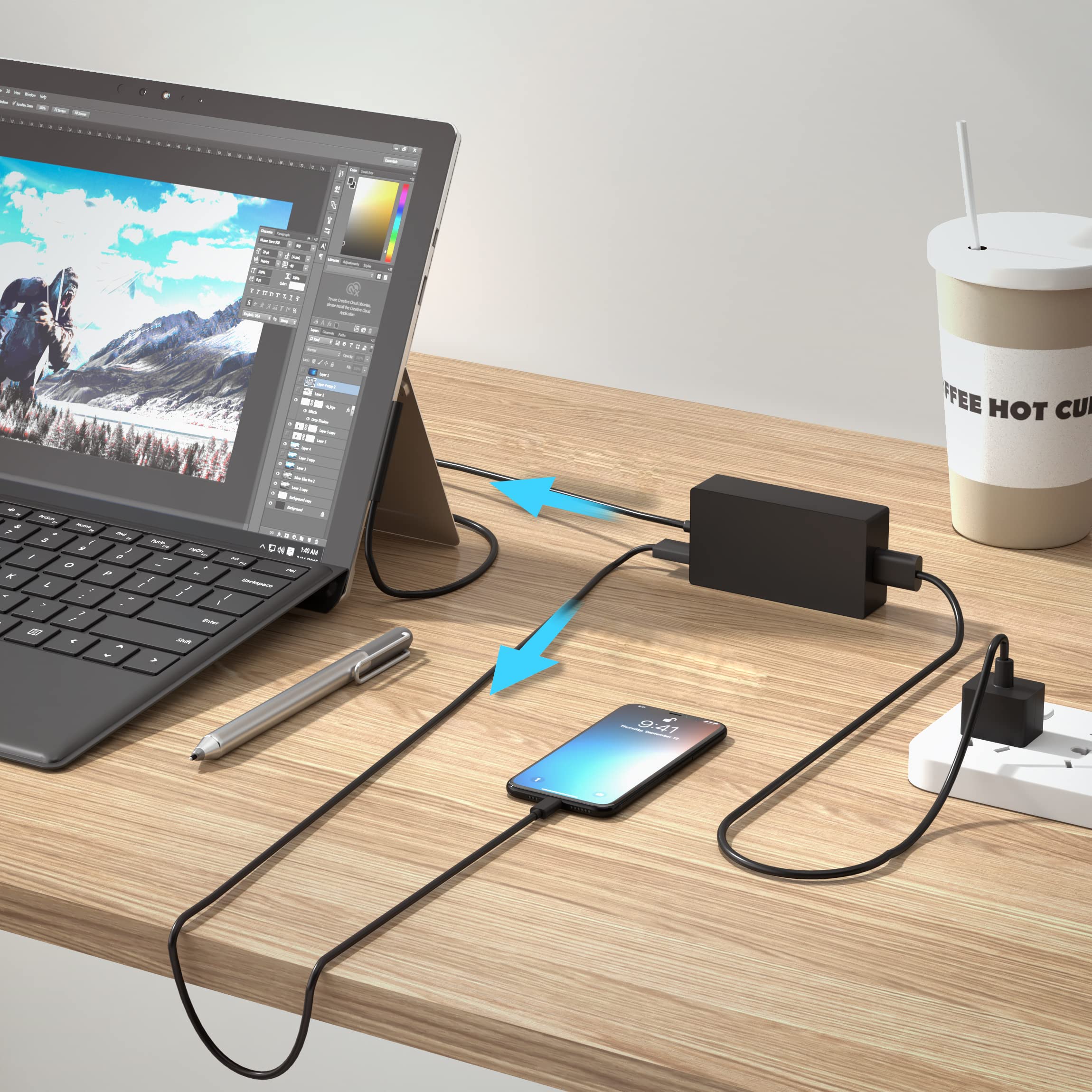65W Surface Pro Charger Replacement for Microsoft Surface Laptop 2 3, Surface Pro X 9 8 7 6 5 4 3, Surface Go 2 Go 3, Surface Book 1 2 Microsoft Surface Charger Power Supply Adapter