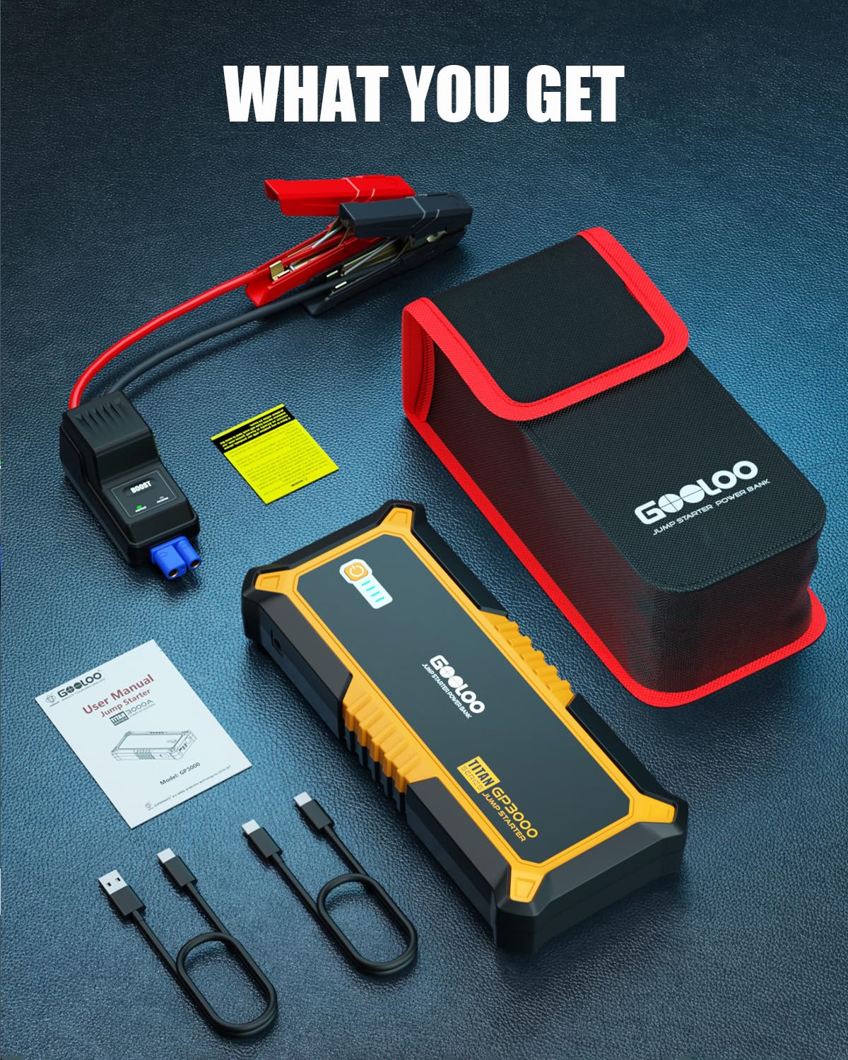 GOOLOO GP3000 3000A Jump Starter,12V Car Battery Jump Starter for up to 9.0L Gas Engines & 7.0L Diesel, Supersafe Lithium Jump Box Battery Booster Pack, Auto Battery Starter with USB Quick Charge