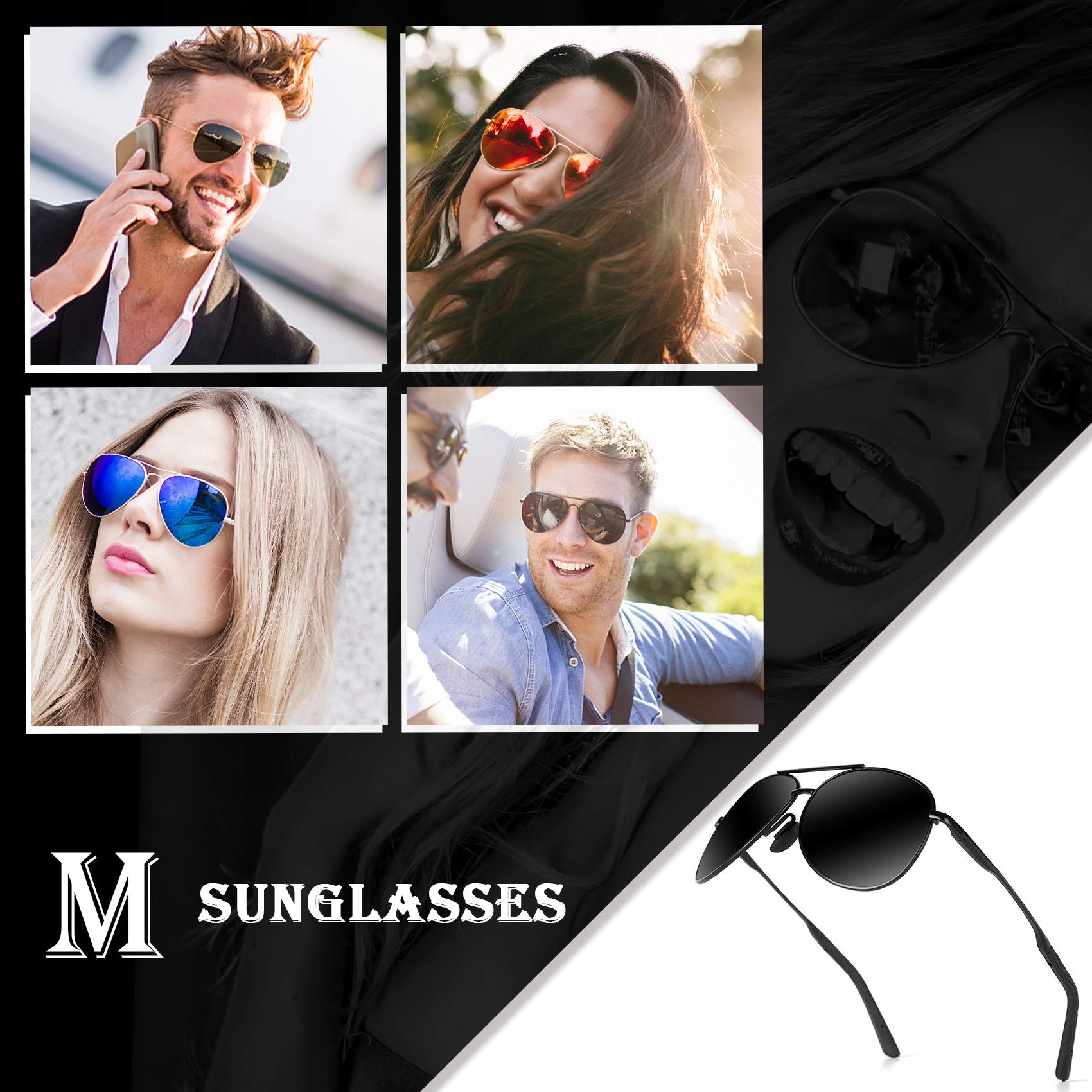 Aviator Sunglasses for Men Polarized Women UV Protection Lightweight Driving Fishing Sports Unisex glasses MX208 Black Frame Lens