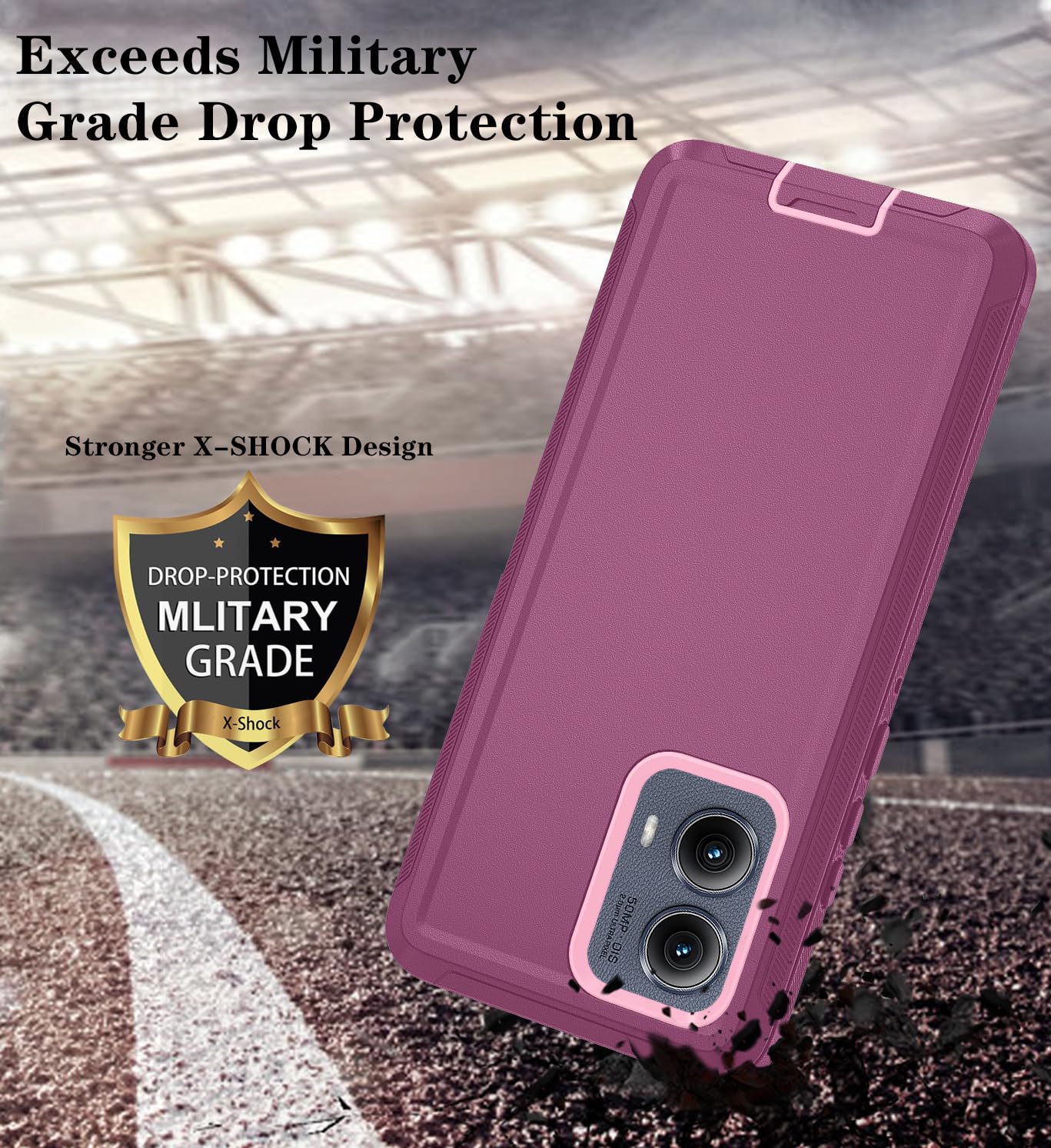 Qinmay Phone Case for Motorola Moto Edge 5G 2024 Case, Heavy Duty Shockproof & Dropproof 3-Layer Cover Phone Case for Motorola Moto Edge 2024 (WineRedPink)