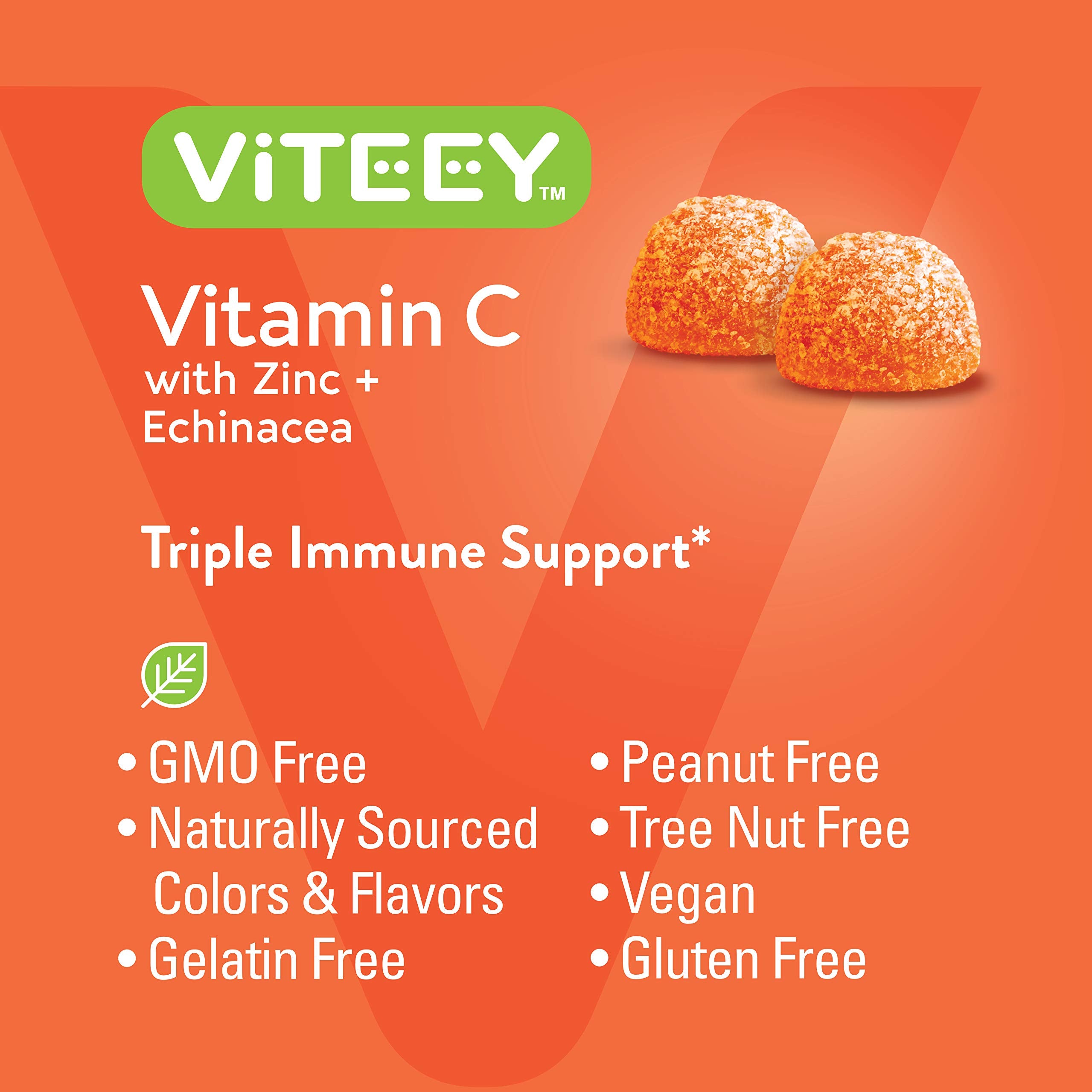 Vitamin C Gummies for Adults & Teens with Zinc & Echinacea - Immune Support Gummies - Immune Booster - Vegan, Gelatin Free, Gluten Free, GMO Free - Tasty Vitamin C Chewable Orange Flavored Gummy