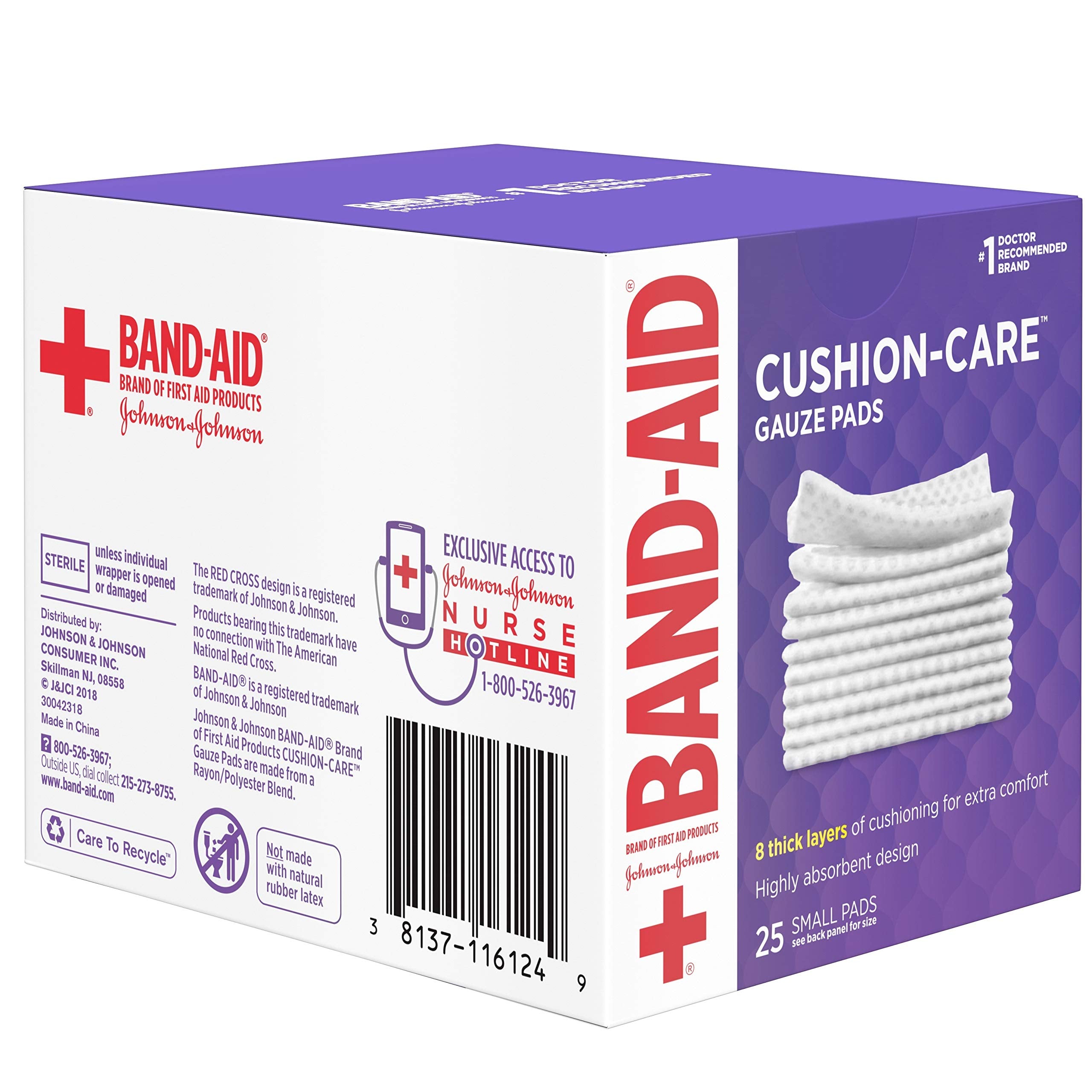 Band-Aid Brand Cushion Care Non-Stick Gauze Pads, Individually-Wrapped, Small, White, 2 x 2 in, 25 Count, Pack of 3