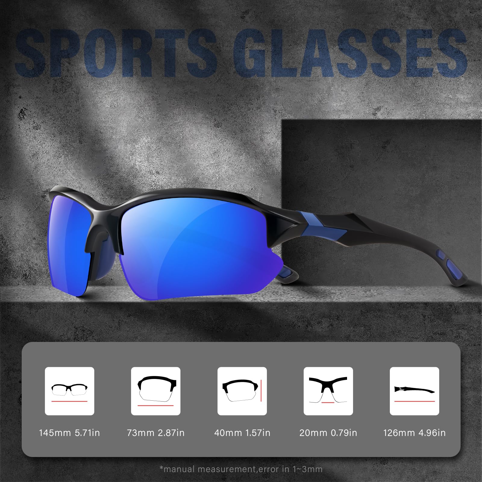 DioKiw 3PACK Sports Polarized Sunglasses for Men Cycling Running Fishing UV400 Protection Sun Glasses Lightweight Half Frame Goggles