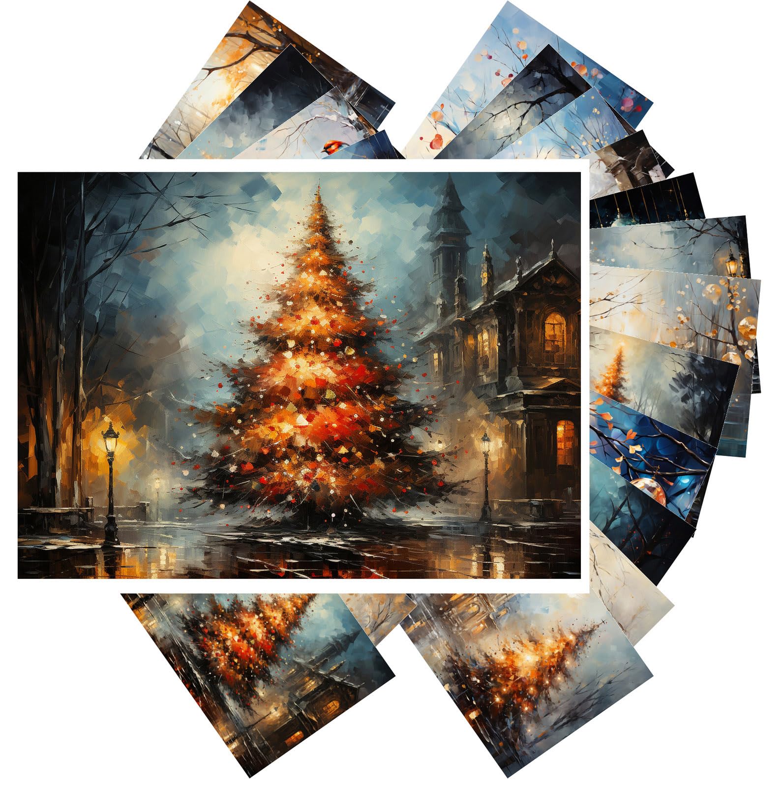 PIXILUV Vintage Postcards (24 pcs 4"x6" each) Amazing Naïve Illustrations of Snowwy Christmas Eve Vintage Postcards Retro Greeting Card Book Illustration Reprint