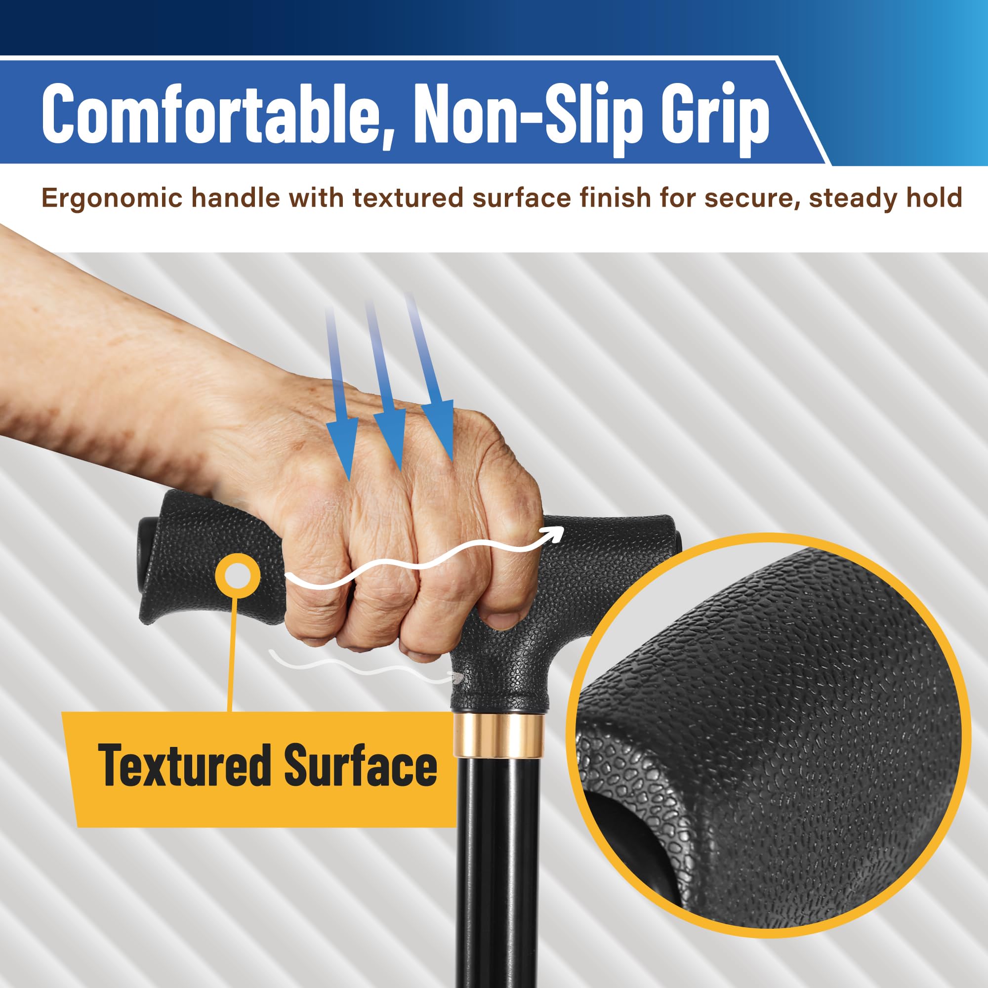 Trekology Foldable Walking Cane for Seniors - Folding Walking Stick for Men and Women with Quad Self-Standing Base for Stability & Balance - Adjustable, Lightweight with Locking Design - Travel Ready