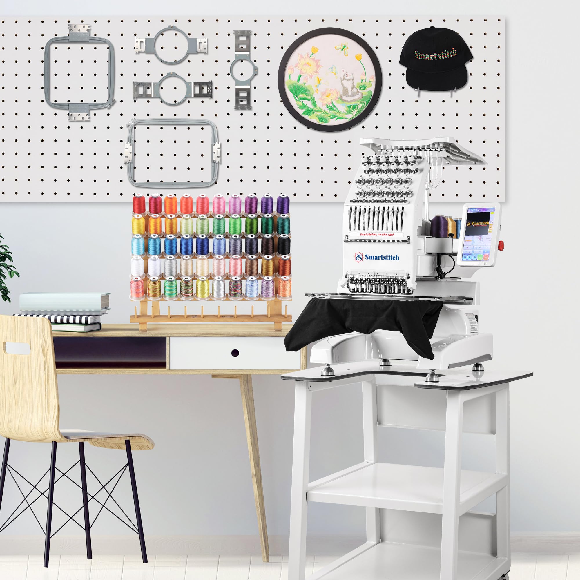 Smartstitch S-1201 Compact Embroidery Machine with 12 Needles, 1200SPM Max Speed, 7“ Touch Screen, 9.5"x12.6" Embroidery Area, Your First Commercial Embroidery Machine for Flat, Hat, T-shirt and more