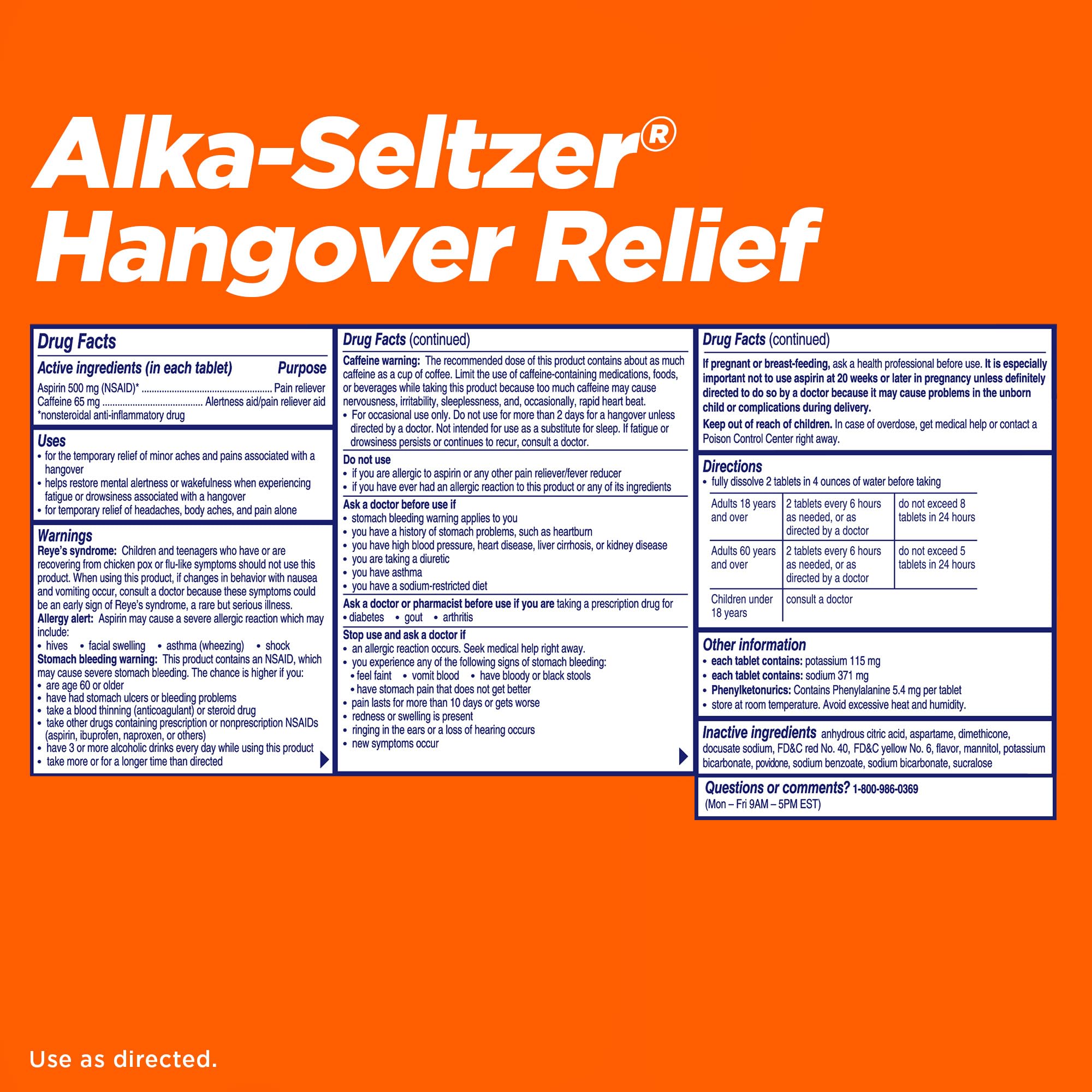 Alka-Seltzer Hangover Relief Tablets, Fast Relief Starts In About 15 Minutes for Headaches, Body Aches & Mental Fatigue, Bachelorette & Bachelor Party Packs 60 Count (3 Boxes, 20 Tablets Each)