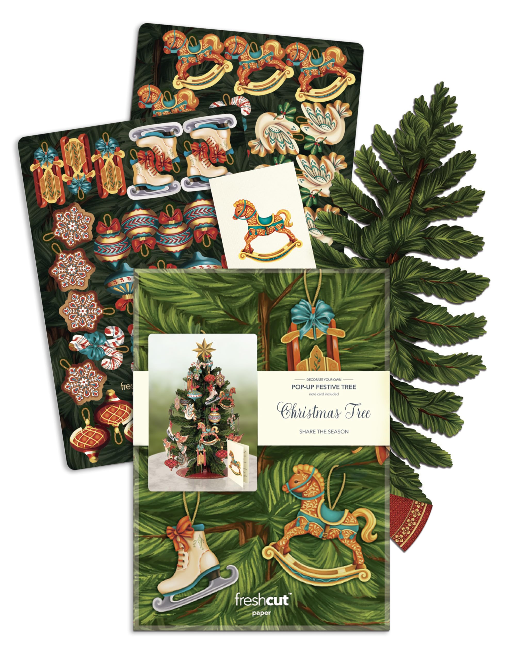 Freshcut Paper Pop Up Cards, 3D Popup Greeting Cards, Birthday Gift Cards, Note Card & Envelope, 15" Christmas Tree