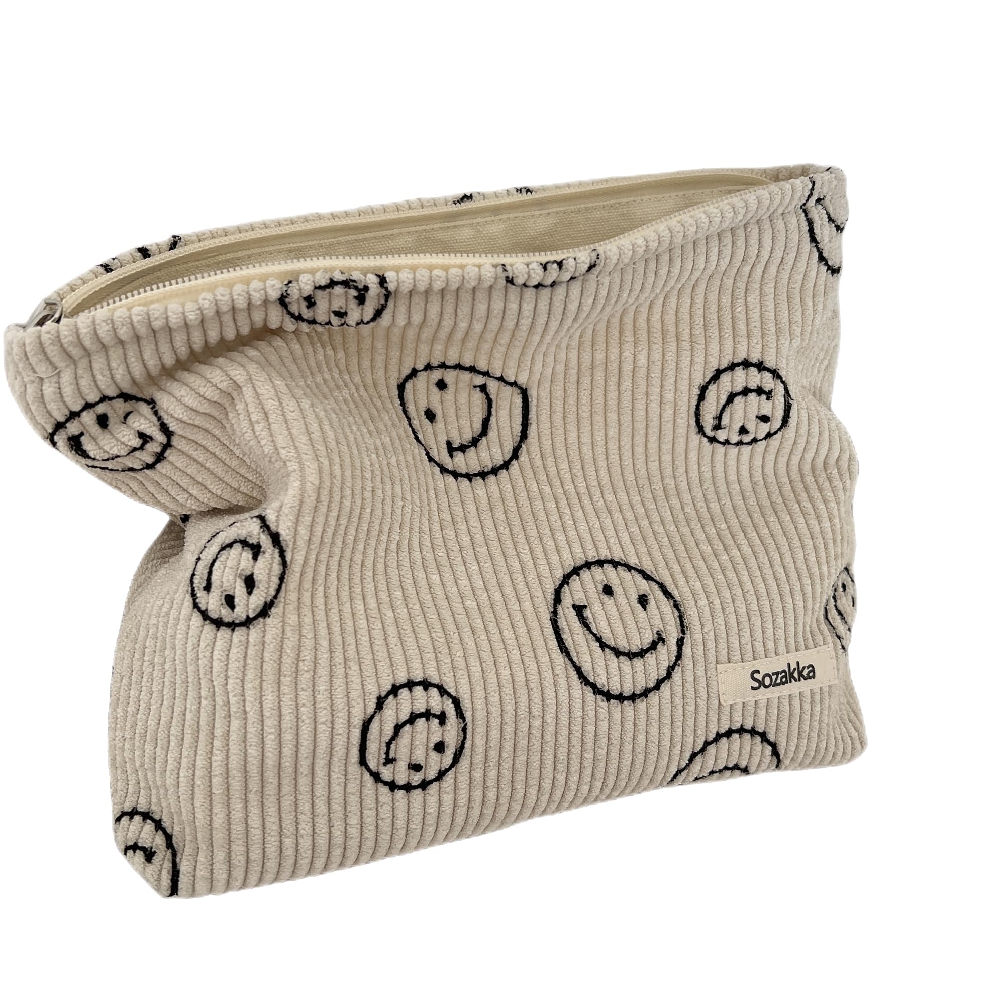 Cosmetic Bags for Women - Corduroy Cosmetic Bag Aesthetic Women Handbags Purses Smile Dots Makeup Organizer Storage Makeup Bag Girls Case Bags (Beige)