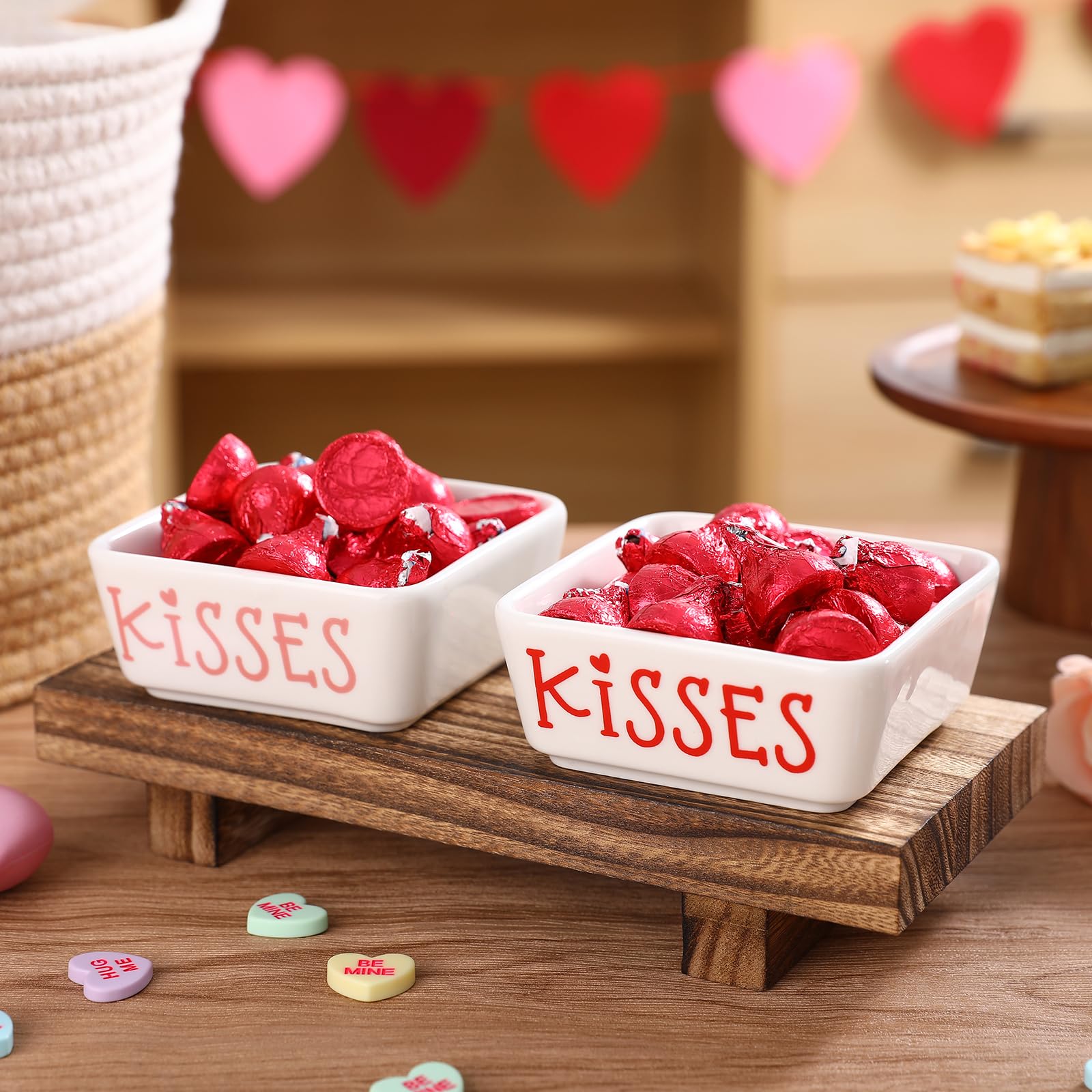 Valentines Day Decorations -2pcs Ceramics Valentines Candy Mini Dish-Valentines Chocolate Candy Storage for Home Kitchen Tiered Tray Table Party Centerpieces Decor