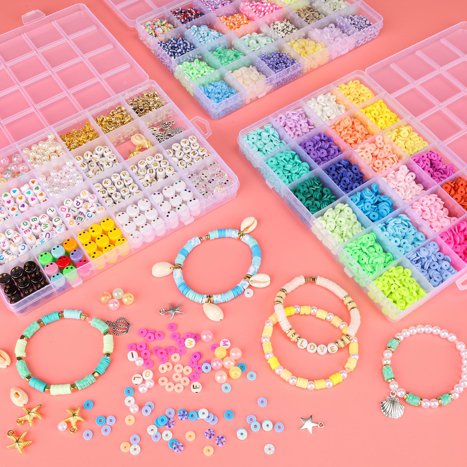Petoss 10800pcs Clay Beads for Bracelets Making Kit,48 Colors Polymer Clay Beads Kit for Jewelry Making for Women,6mm Heishi Beads with 416 Letters Beads Gift Pack