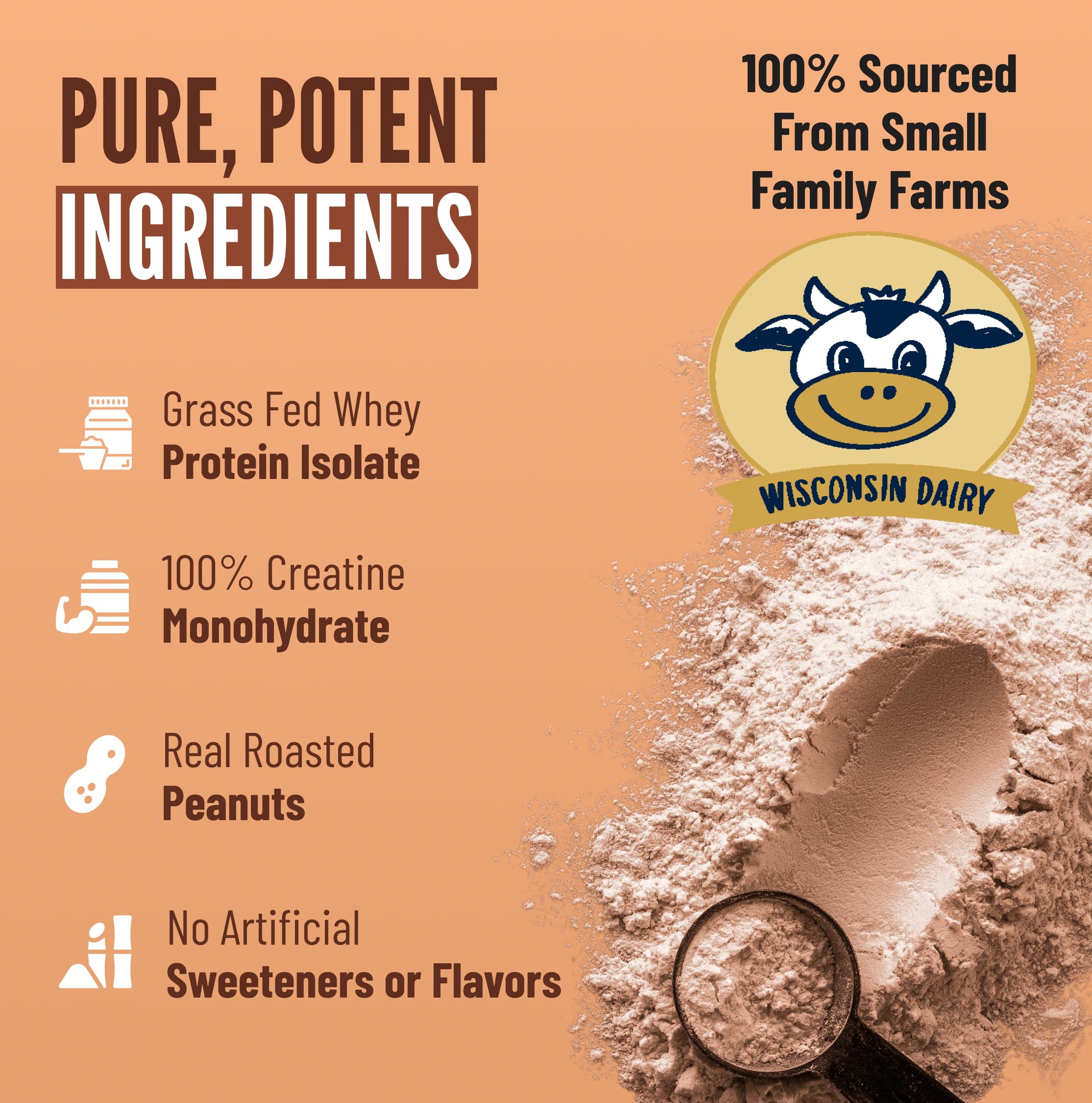 B.rad Grass-Fed Whey Protein Isolate Powder with Creatine | All-Natural, Ultra-Pure, Clean Ingredients | 100% USA-Sourced Superfuel | 2 Pounds | Peanut Butter