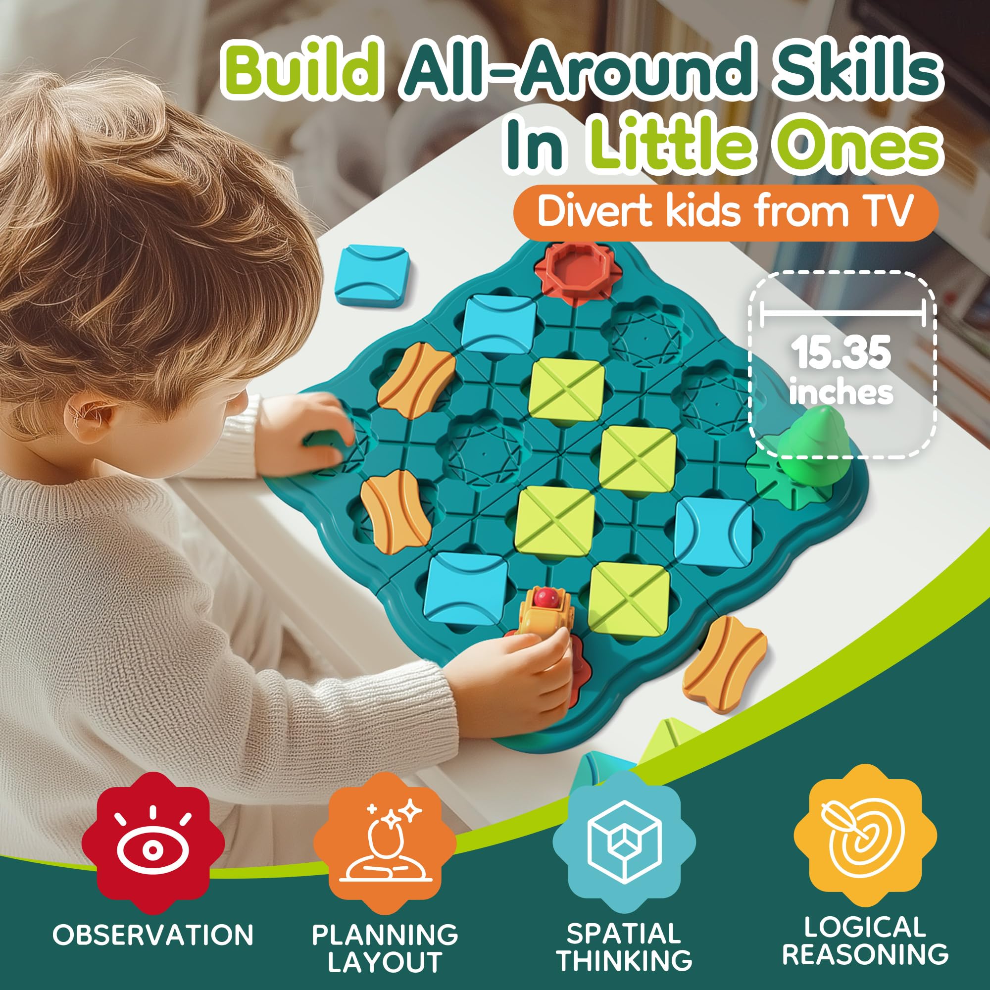 BONITOTO Kids Toys STEM Board Games - Logic Road Builder Brain Teasers Puzzles for 4 5 6 7 Year Old Boys Girls, Educational Montessori Xmas Gifts for Ages 4-8 Preschool Classroom Learning