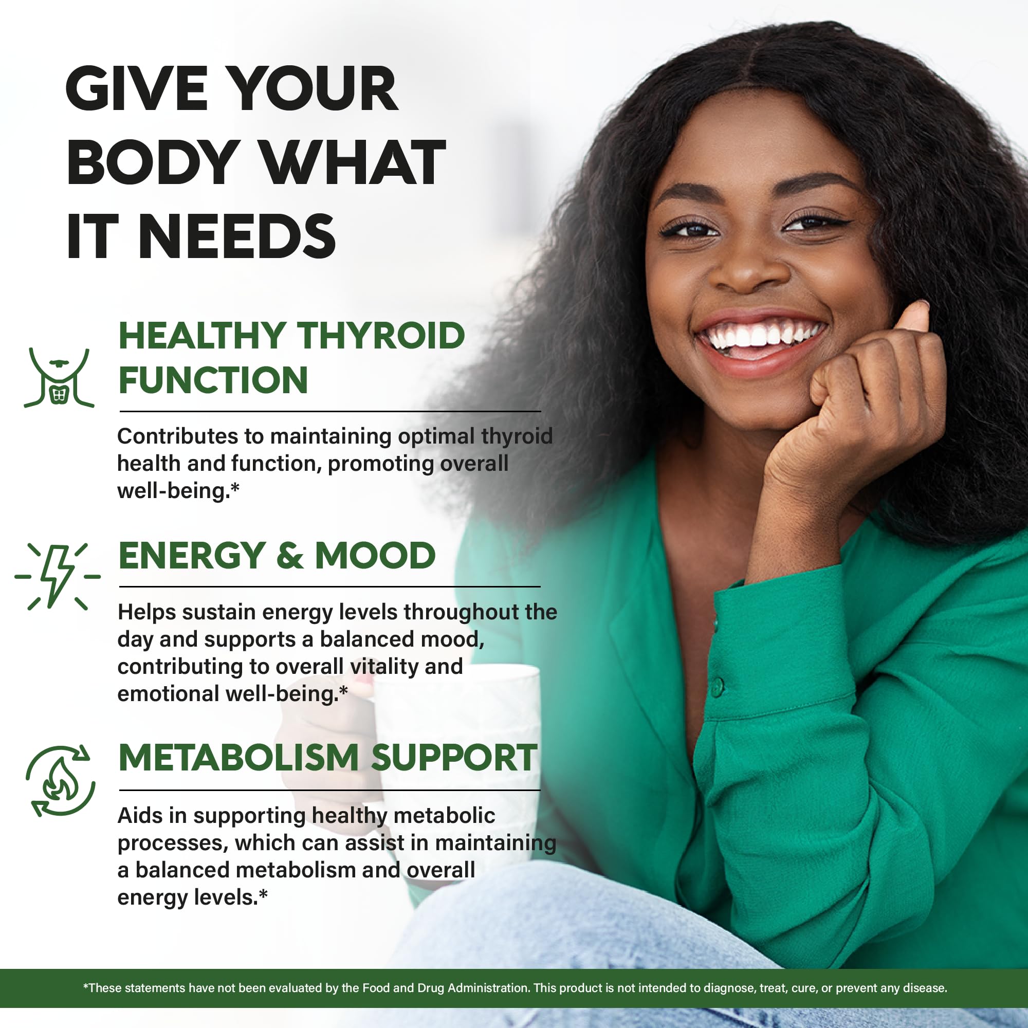 Thyroid Support for Women - Selenium 200 mcg | Zinc & Iodine | L-Tyrosine | Magnesium | Adaptogen Herbs - 20-in-1 Antioxidant & Immune Support - Vegan, Non-GMO, Lab Tested - 60 Capsules, Made in USA