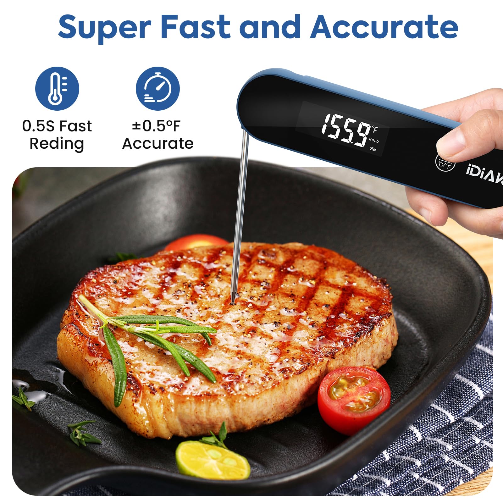 Meat Thermometer Digital, Instant Read Meat Thermometer with OLED Display,IP67 Waterproof Food Thermometer for Cooking,Grill, BBQ,Smoker