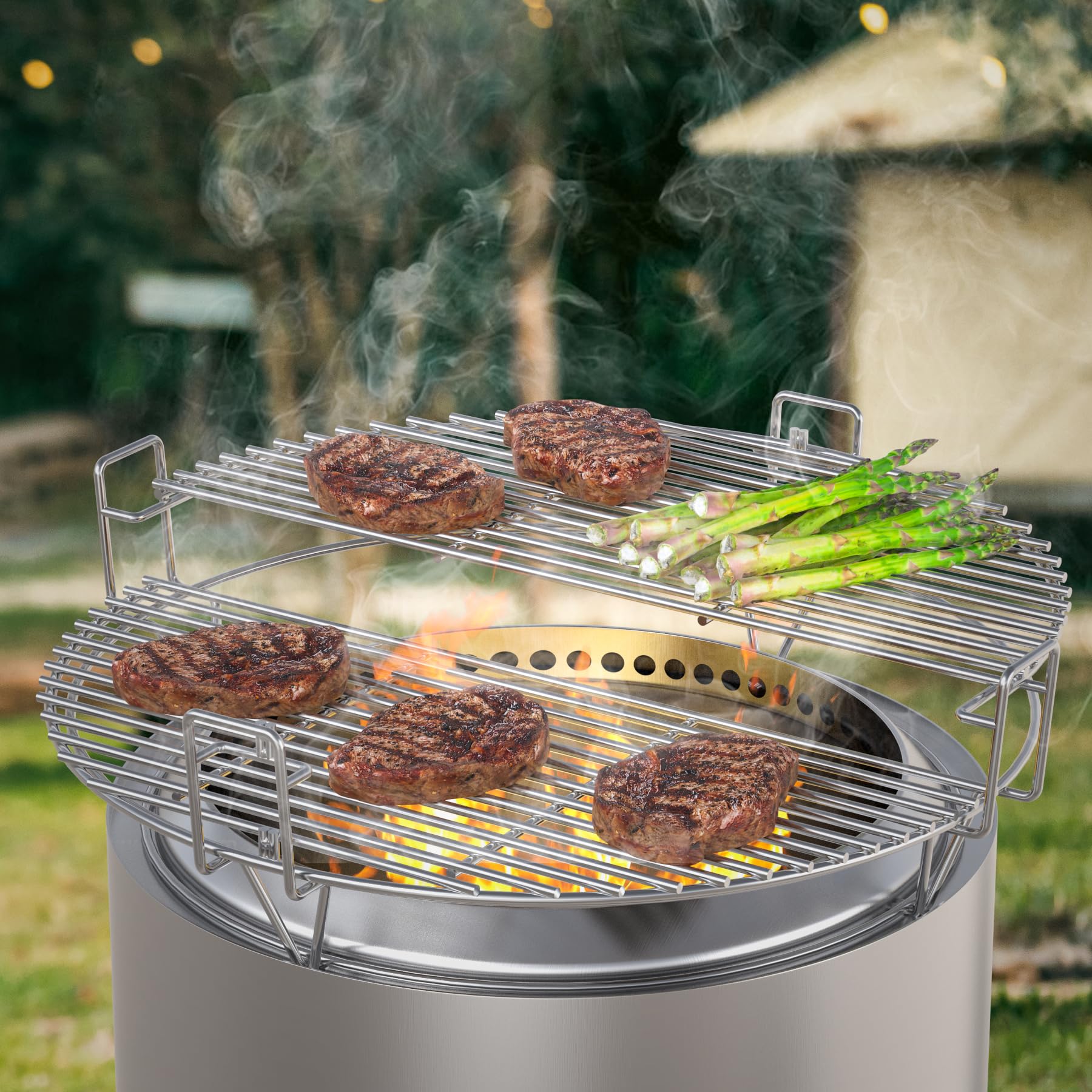 22" Cooking Grate System for Solo Stove Bonfire, Fire Pit Cooking Grate for Solo Stove Bonfire Fire Pit and Other 19" Outdoor Firepits, BBQ Gourmet Sear System for Outdoor Camp Fire