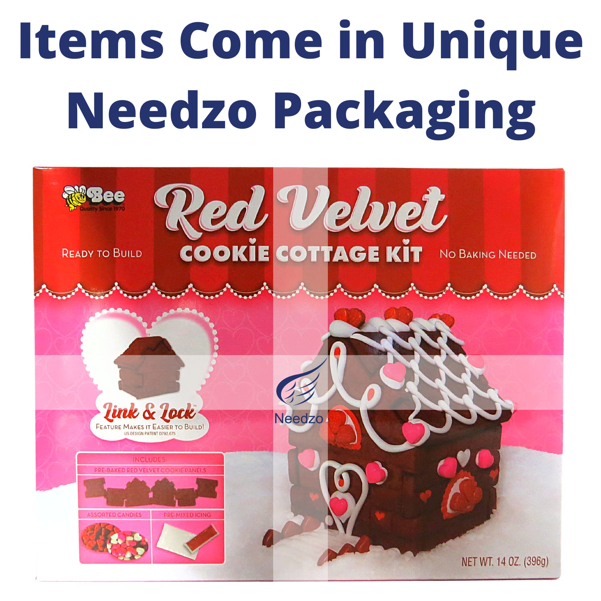 Small Ready to Build Edible Red Velvet Cookie House Kit, DIY Valentine's Day Decorating Kits, 14 Ounces