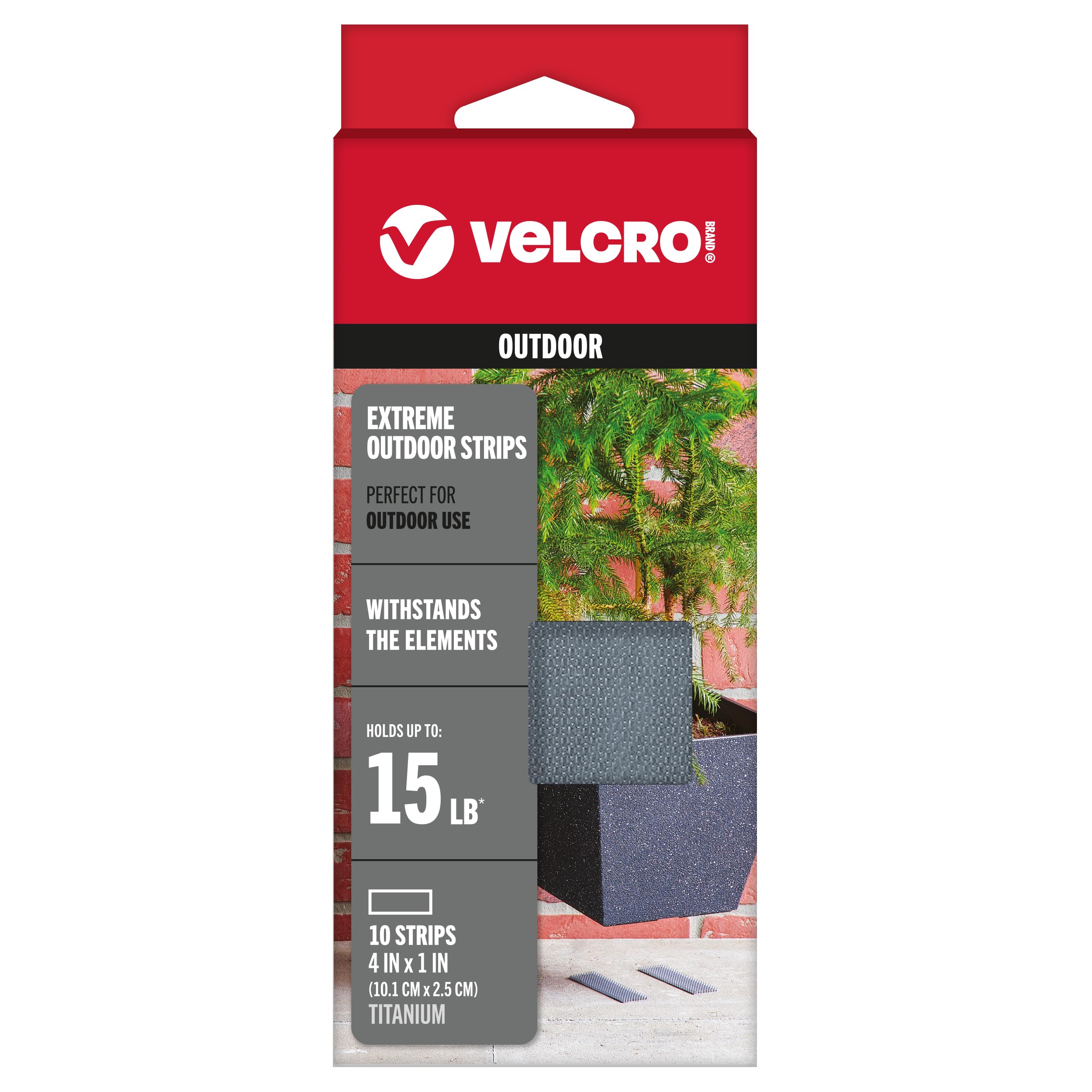 VELCRO Brand Outdoor Heavy Duty Strips | 4 x 1 Inch Set of 10 | Holds 15 lbs | Titanium Extreme Hook and Loop Tape Industrial Strength Adhesive | Weather Resistance for Rough Surfaces (90812)