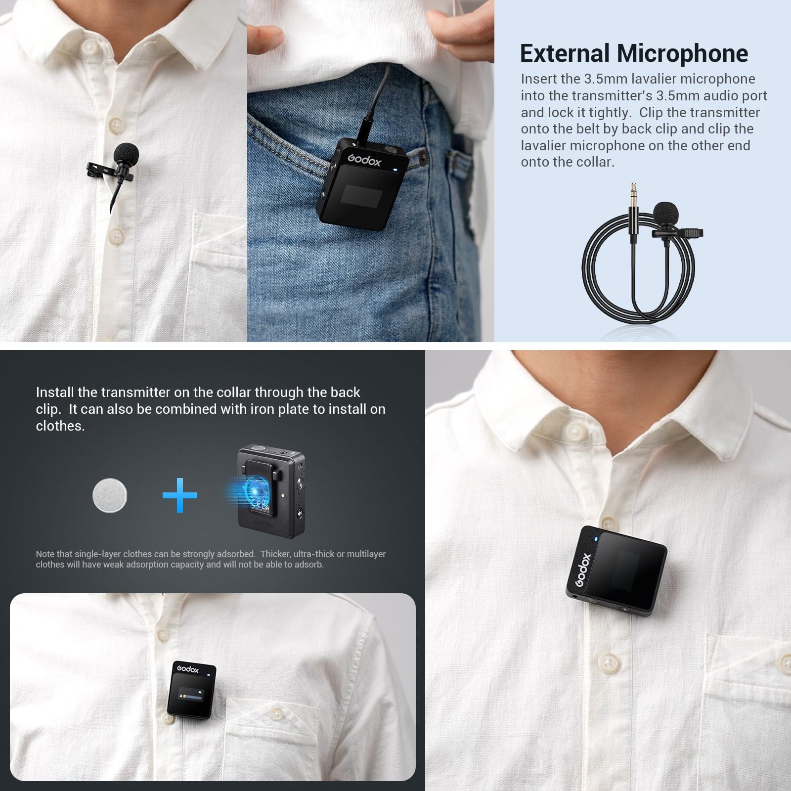 Godox MoveLink II M2 Wireless Lavalier Microphone System(2 TX + 1 RX + Charging Case), 2.4G Wireless Noise Cancelling Mic, 100m(328ft) Range for Camera, Computer, Smartphone TikTok Interview Recording