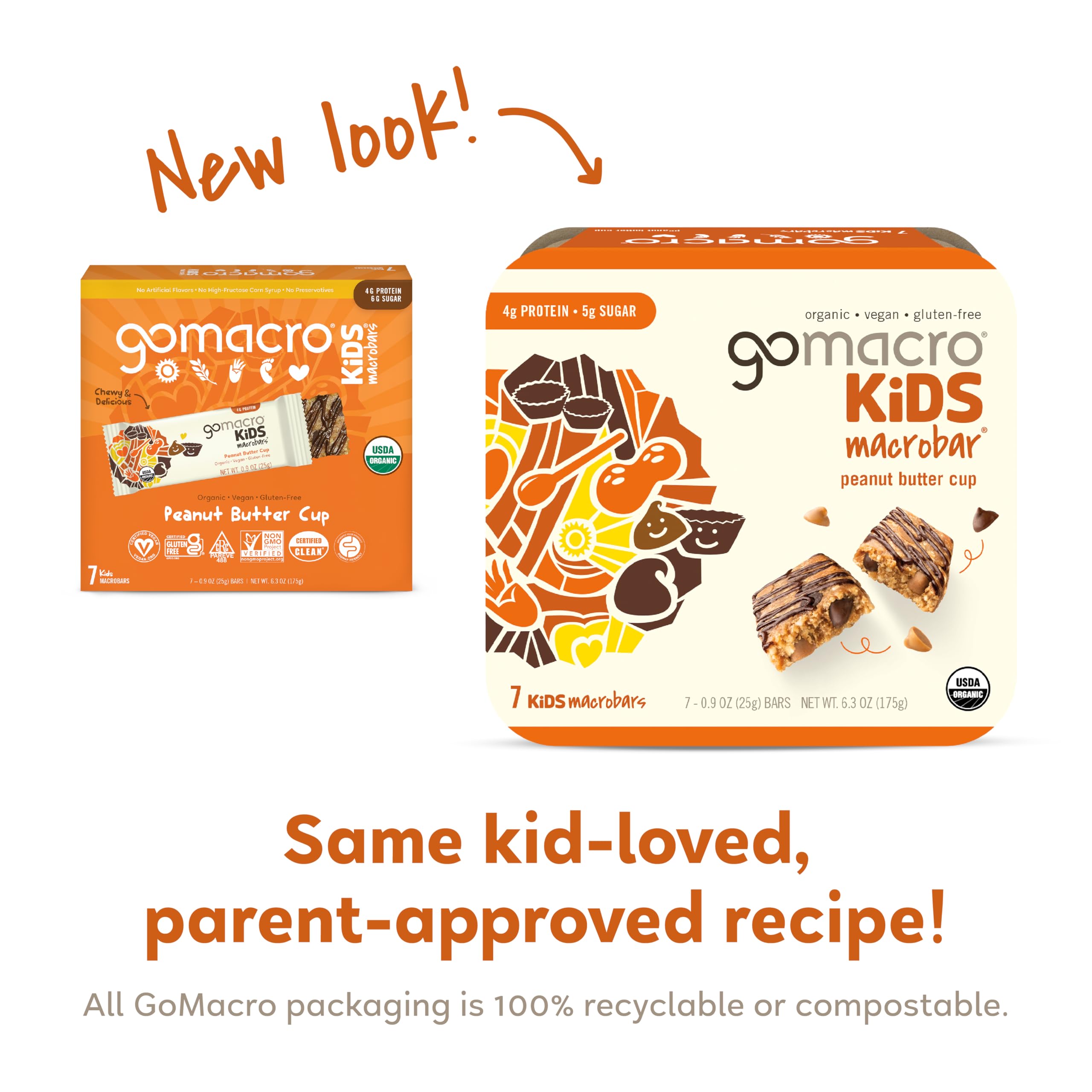 GoMacro Kids MacroBar Organic Vegan Snack Bars - Peanut Butter Cup (0.90 Ounce Bars, 7 Count) (Packaging May Vary)