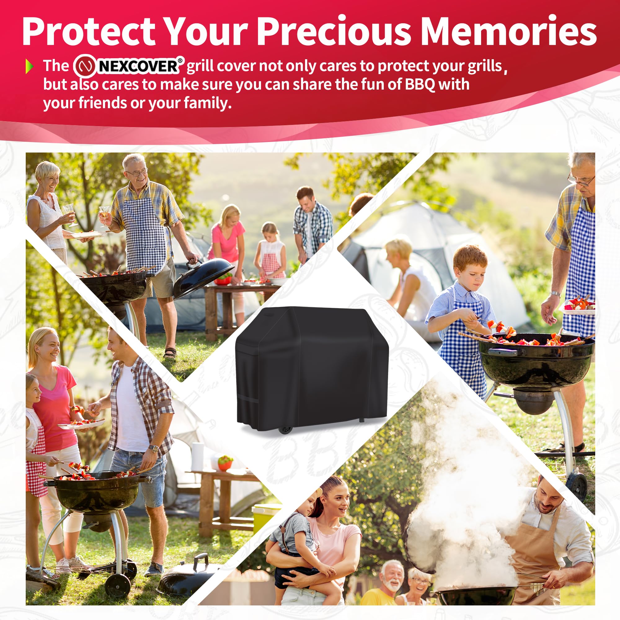 NEXCOVER 60 Inch Grill Cover - 600D Heavy Duty Waterproof and Weather Resistant BBQ Cover for Weber, Char Broil, Nexgrill - Fade Resistant, Black