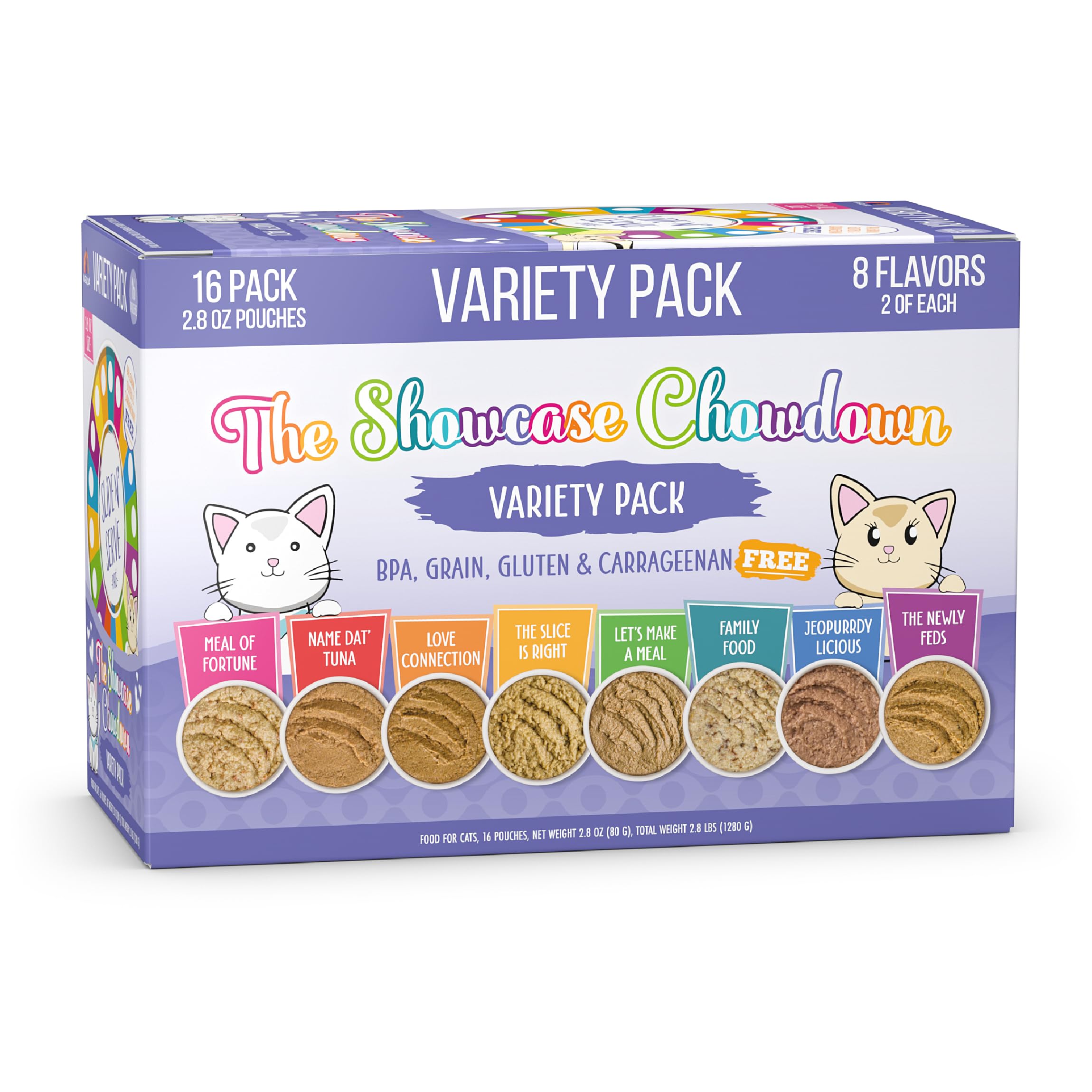 Weruva Slide N' Serve Paté Wet Cat Food, The Showcase Chowdown Variety Pack, 2.8oz Pouch, Pack of 16