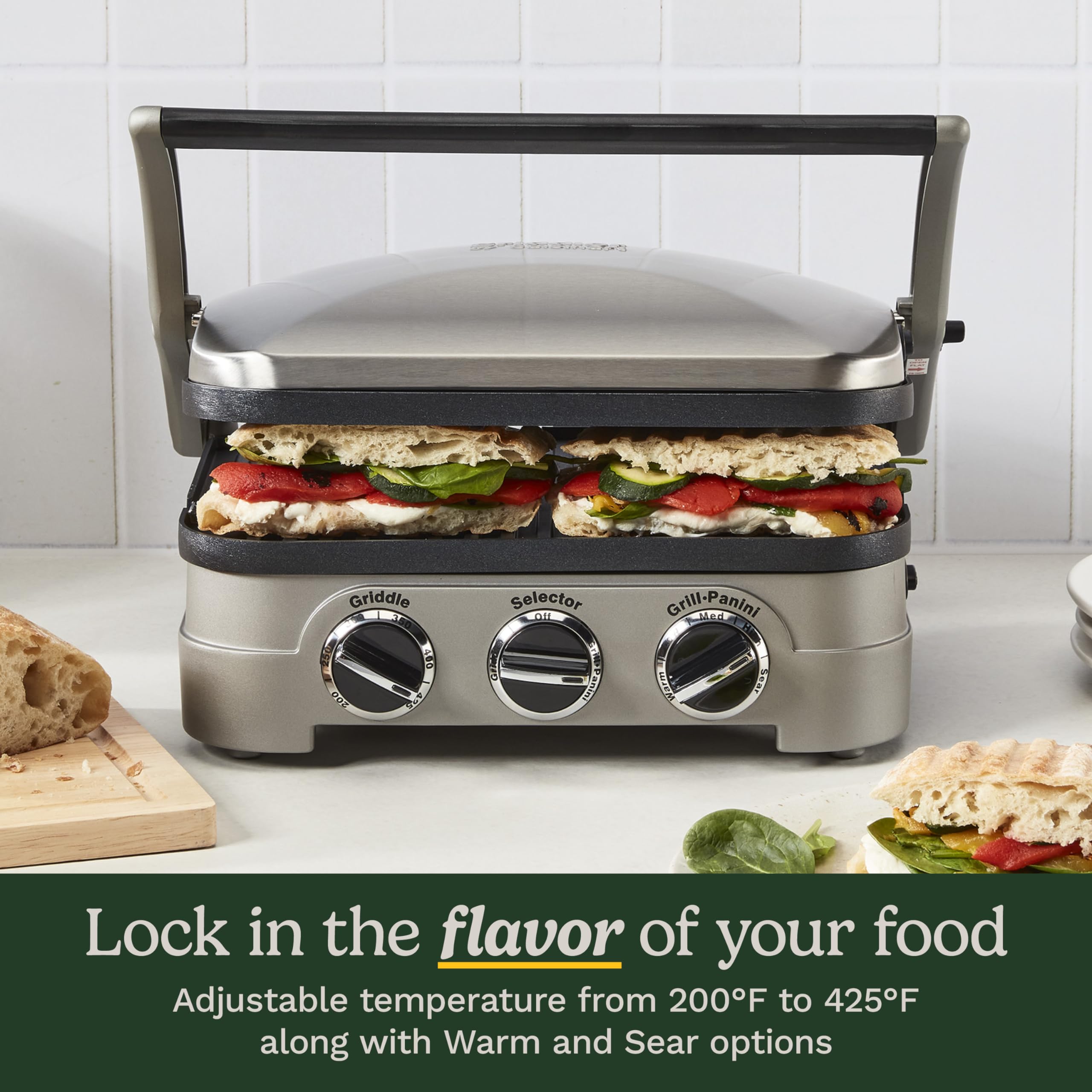 Cuisinart Griddler Indoor Grill, Panini Press, Sandwich Maker & More, 5-in-1 Grilling, Dishwasher-Safe Nonstick Cooking Plates, GR-4NNAS, Stainless Steel