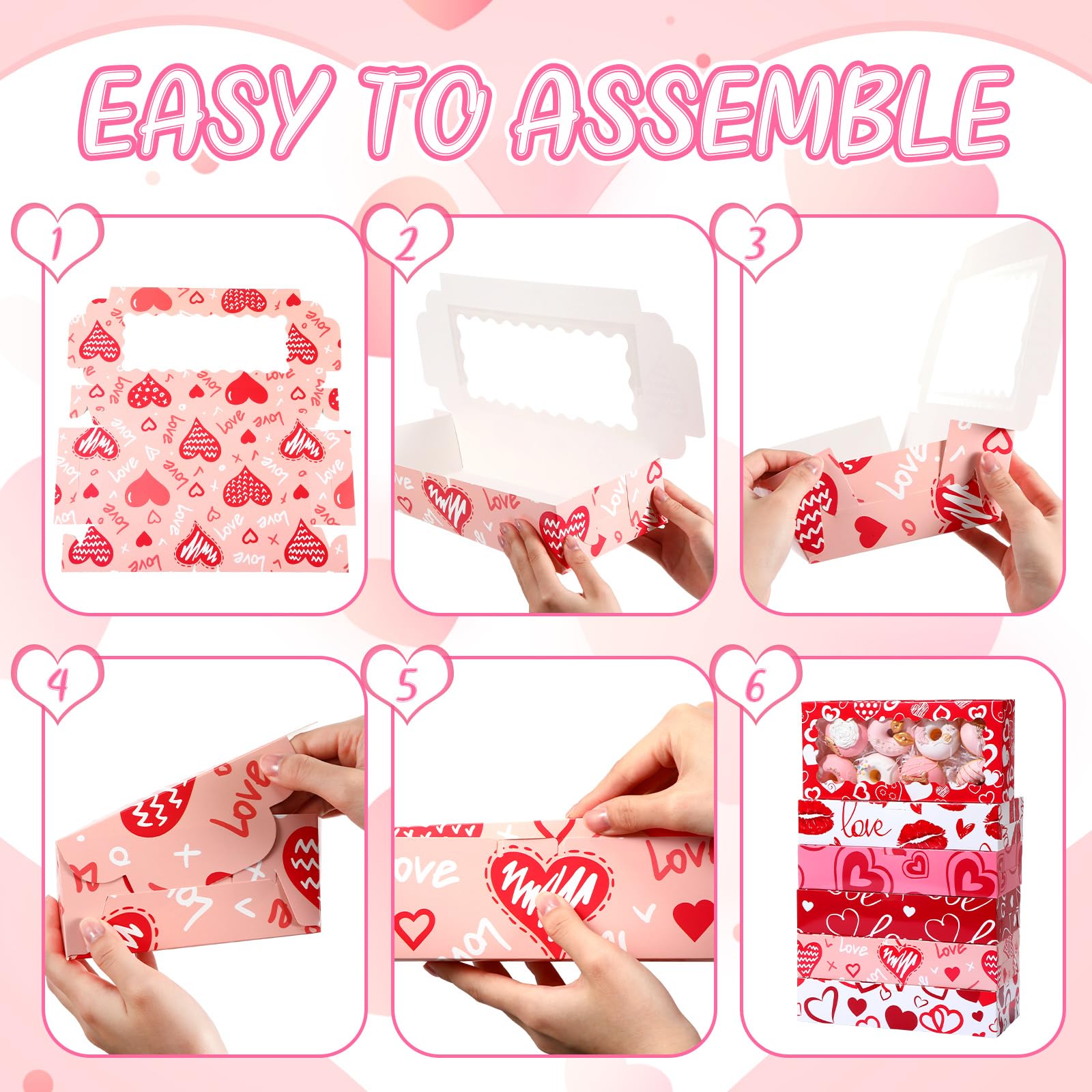 Maxcheck 48 Pieces Valentine's Day Treat Boxes Valentine Heart Cookie Boxes with Window 12 x 5.5 x 2.5 Valentine Bakery Boxes Heart Gift Boxes Candy Heart Containers for Valentine Party Favors