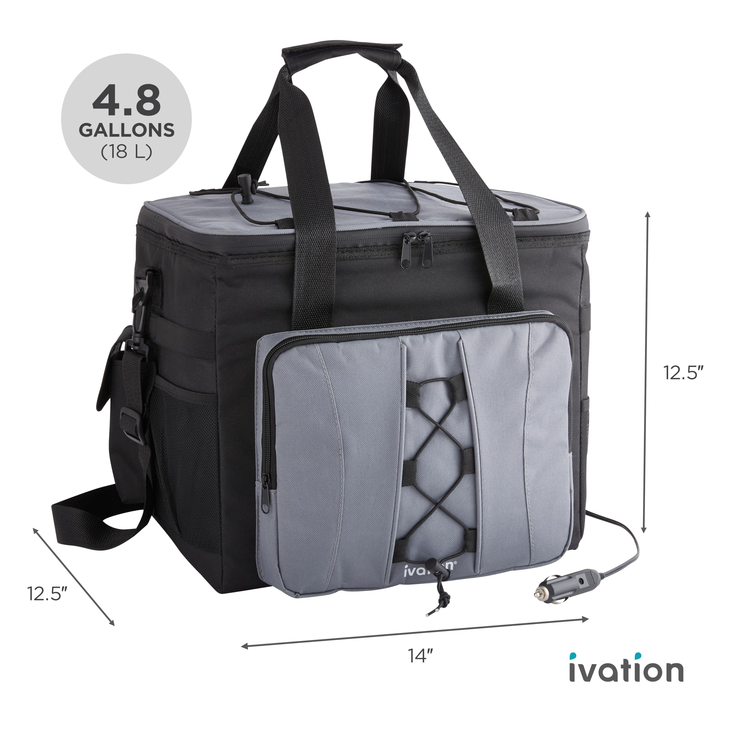 Ivation Portable Electric Cooler Bag | 18L Soft Sided Thermoelectric Travel Cooler with Shoulder Strap, Storage Pocket & DC 12V Plug in for Car, Truck & RV Camping
