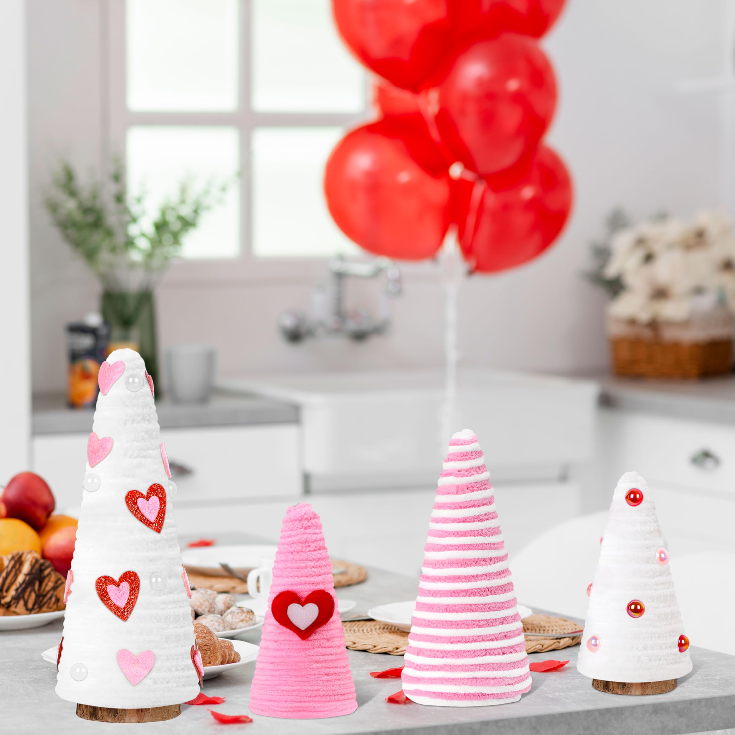 luck sea 4PCS Valentines Day Decor Tree Table Centerpieces: Pink Red White Valentine's Decorations for Farmhouse Tiered Tray, Home, Kitchen