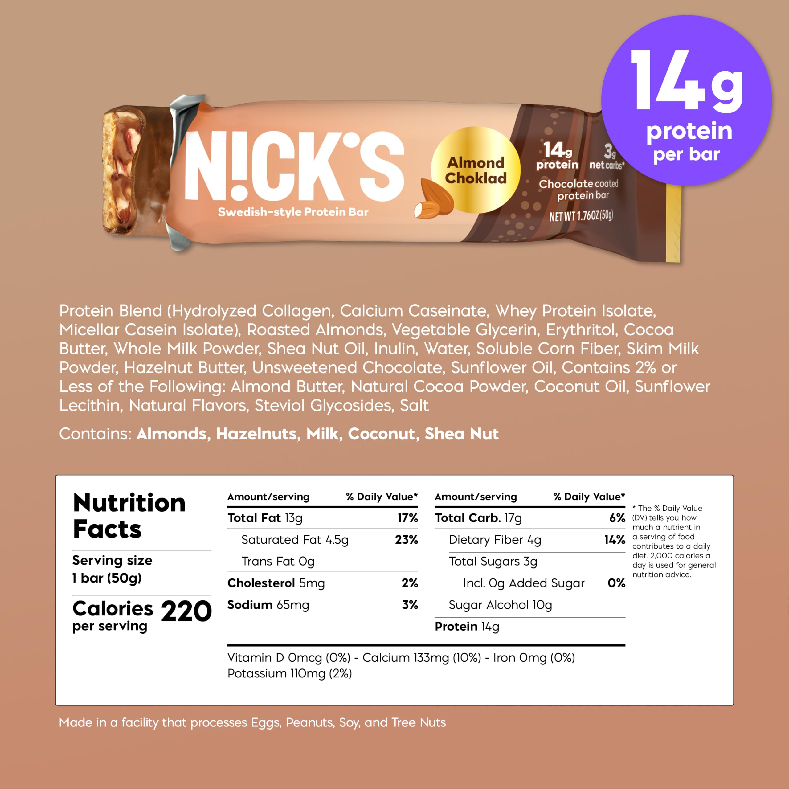 Nick's Protein Bars Variety Pack | 15g protein | 190 calories | Low Carb Keto Friendly Snacks No Added Sugar (Multipack 12 bars x 50g)