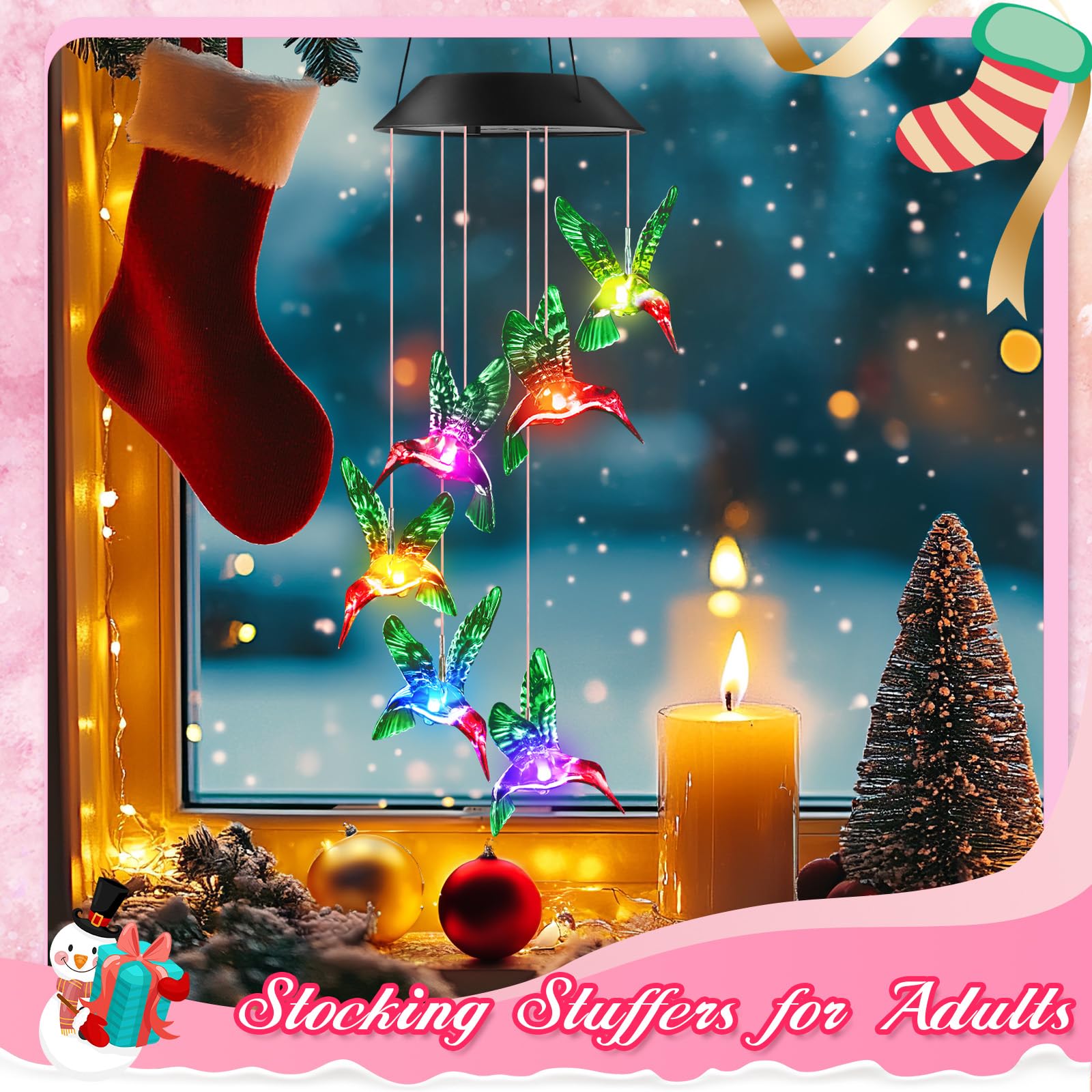 Stocking Stuffers for Women Thanksgiving Decorations Christmas Solar Lights Outdoor Gifts for Women Mom Grandma Wife, Winzwon Hummingbird Wind Chimes for Outside Garden Patio Yard Porch.