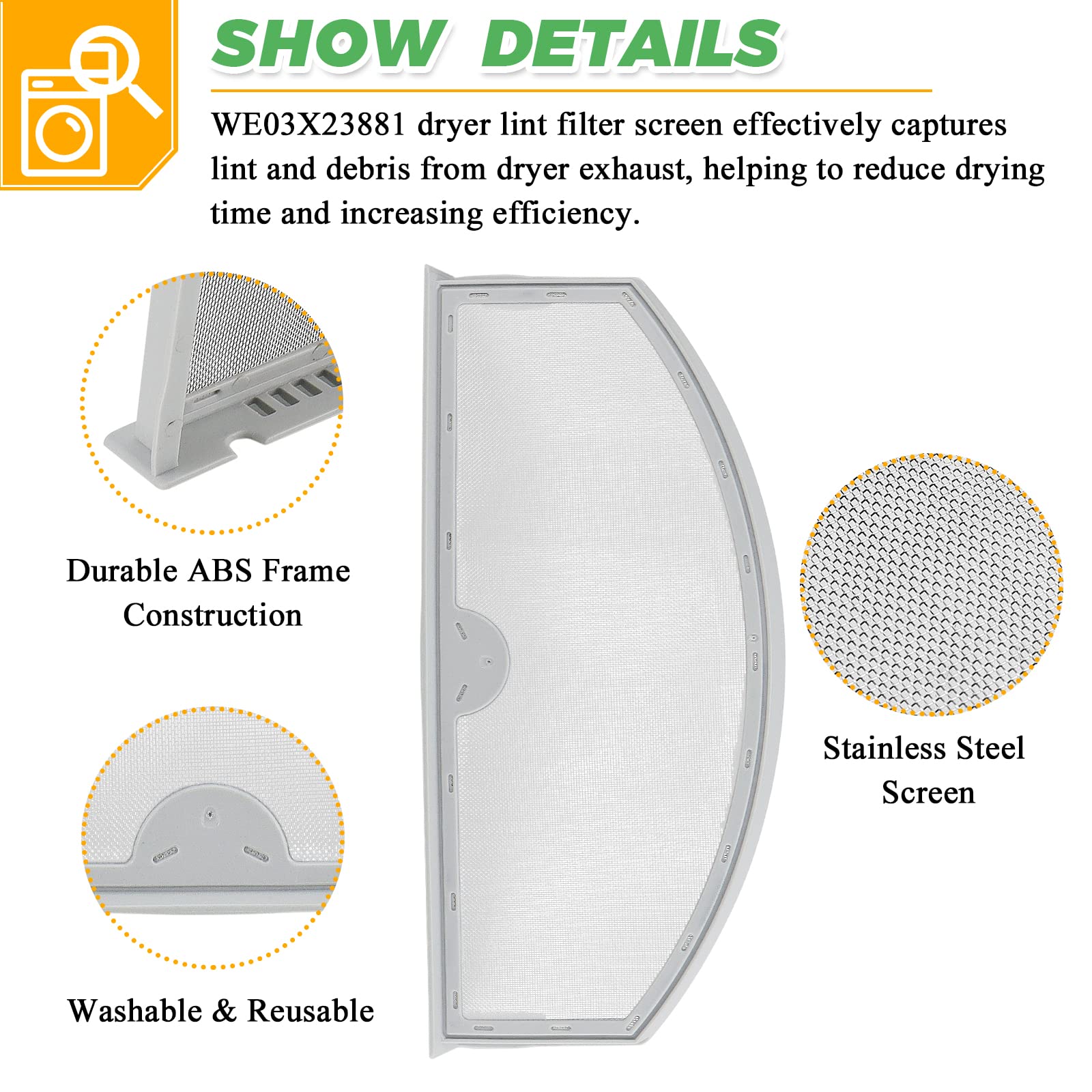 WE03X23881 Dryer Lint Screen Filter Replacement for GE Hotpoint GTD42EASJ2WW GTD33EASK0WW GTX22EASK0WW dryer lint filter - Stainless Steel we03x23881 ge dryer lint screen replacement by Techecook