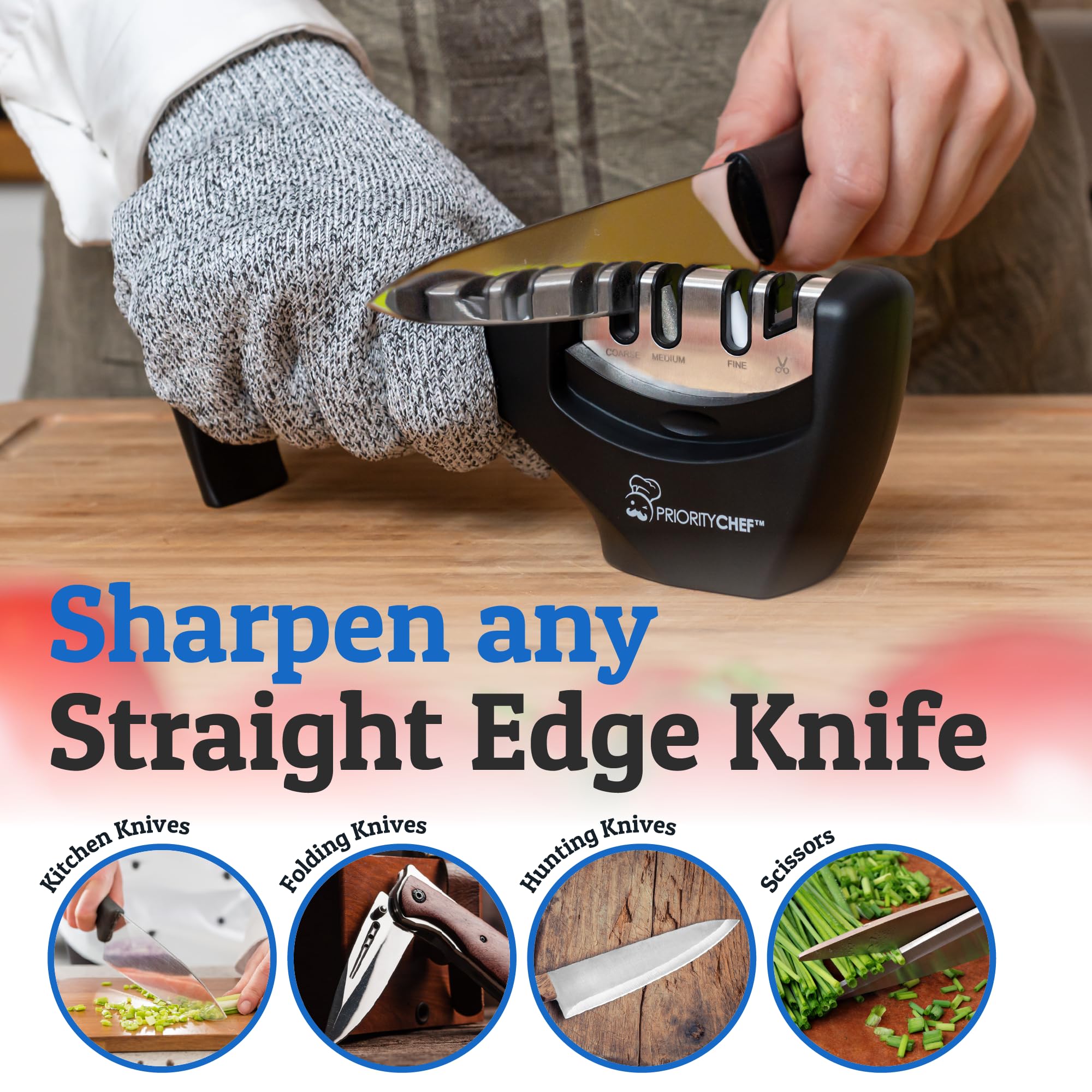 PriorityChef Kitchen Knife Sharpener Tool, Heavy Duty 4 Stage Knife Sharpening Kit and Scissor Sharpener, Repair, Polish and Sharpen your Kitchen Knife Easily