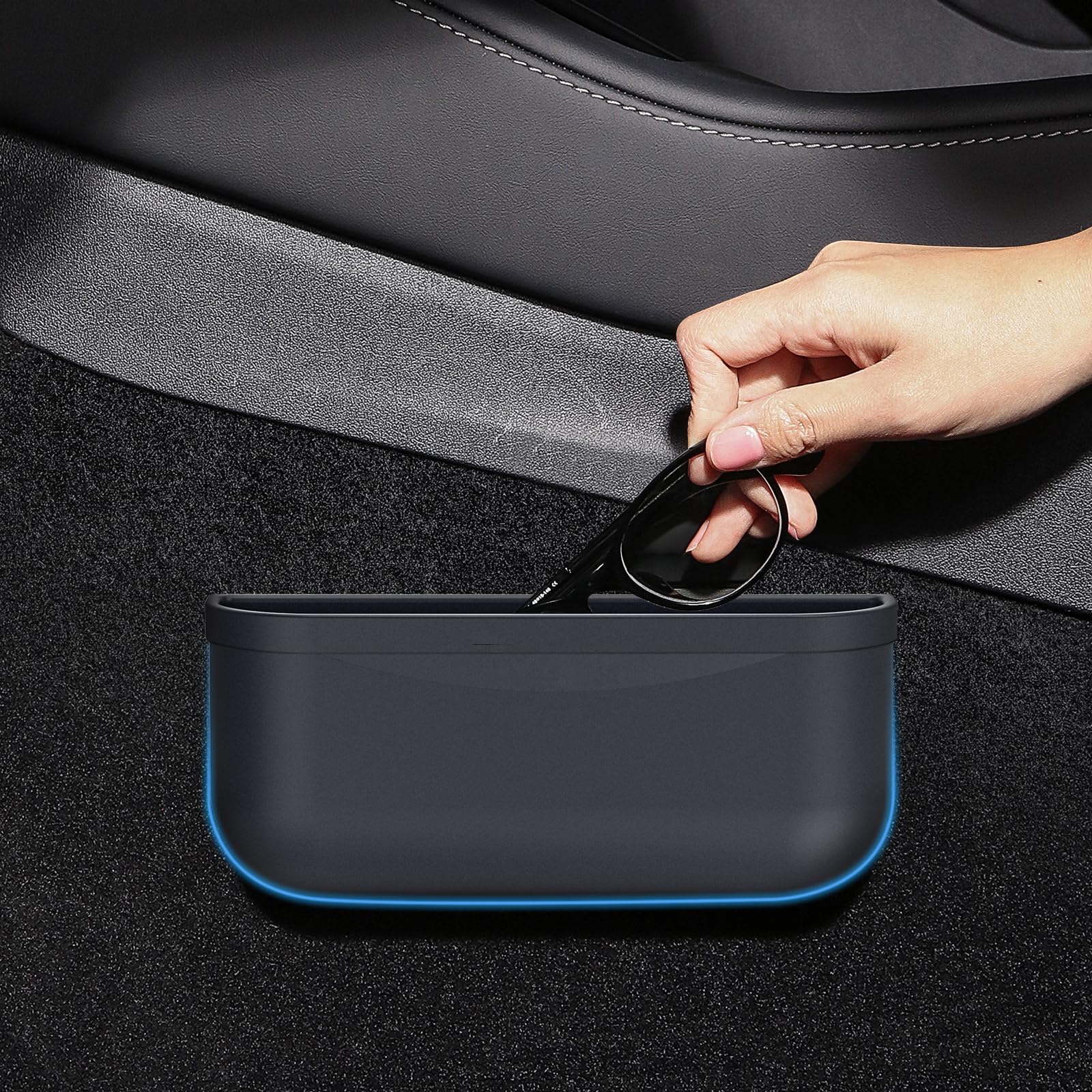 EVFITUS for Tesla Model 3 Model Y Accessories Center Console Organizer Tray Storage Box Silicone Hook Sunglasses Coin Holder for Flocking