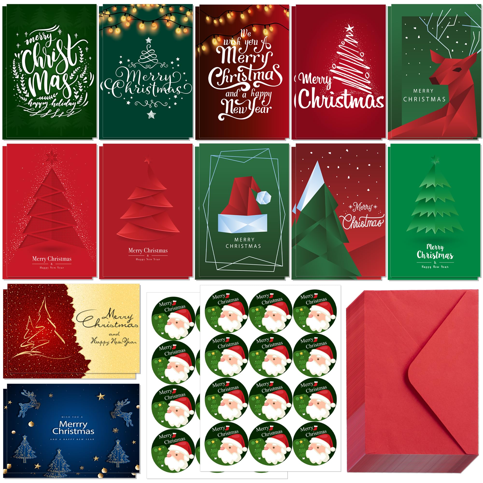 HSHFAMIIY Christmas Cards, Stocking Stuffers for Adults, 24 Pcs Christmas Cards with Envelopes & Stickers,4 x 6 Inch,Blank Holiday Greeting Card Set,Christmas Gift Baskets,Christmas Gift Bags