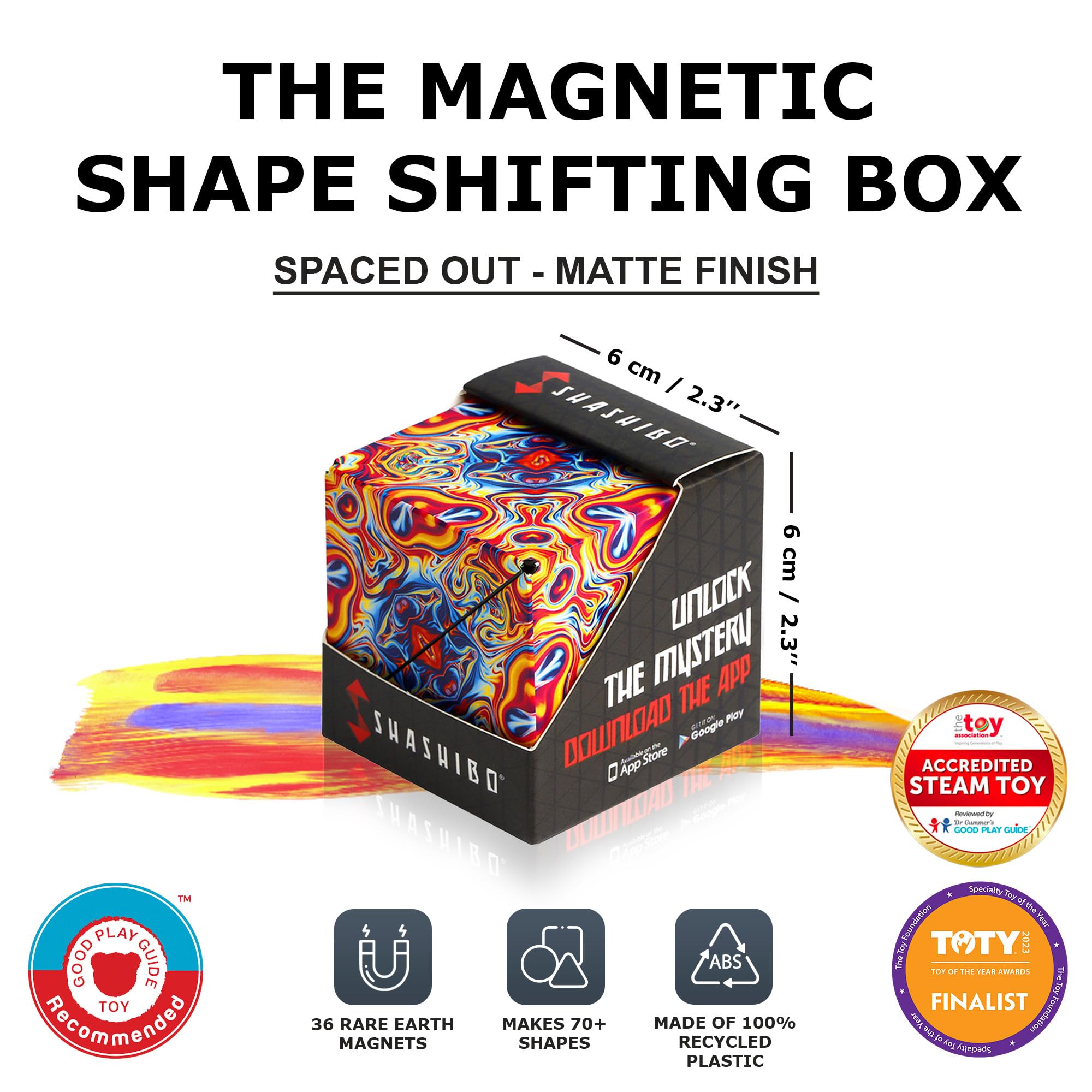 SHASHIBO Shape Shifting Box - Award-Winning, Patented Fidget Cube w/ 36 Rare Earth Magnets - Transforms Into Over 70 Shapes, Download Fun in Motion Toys Mobile App (Original Series - Spaced Out)