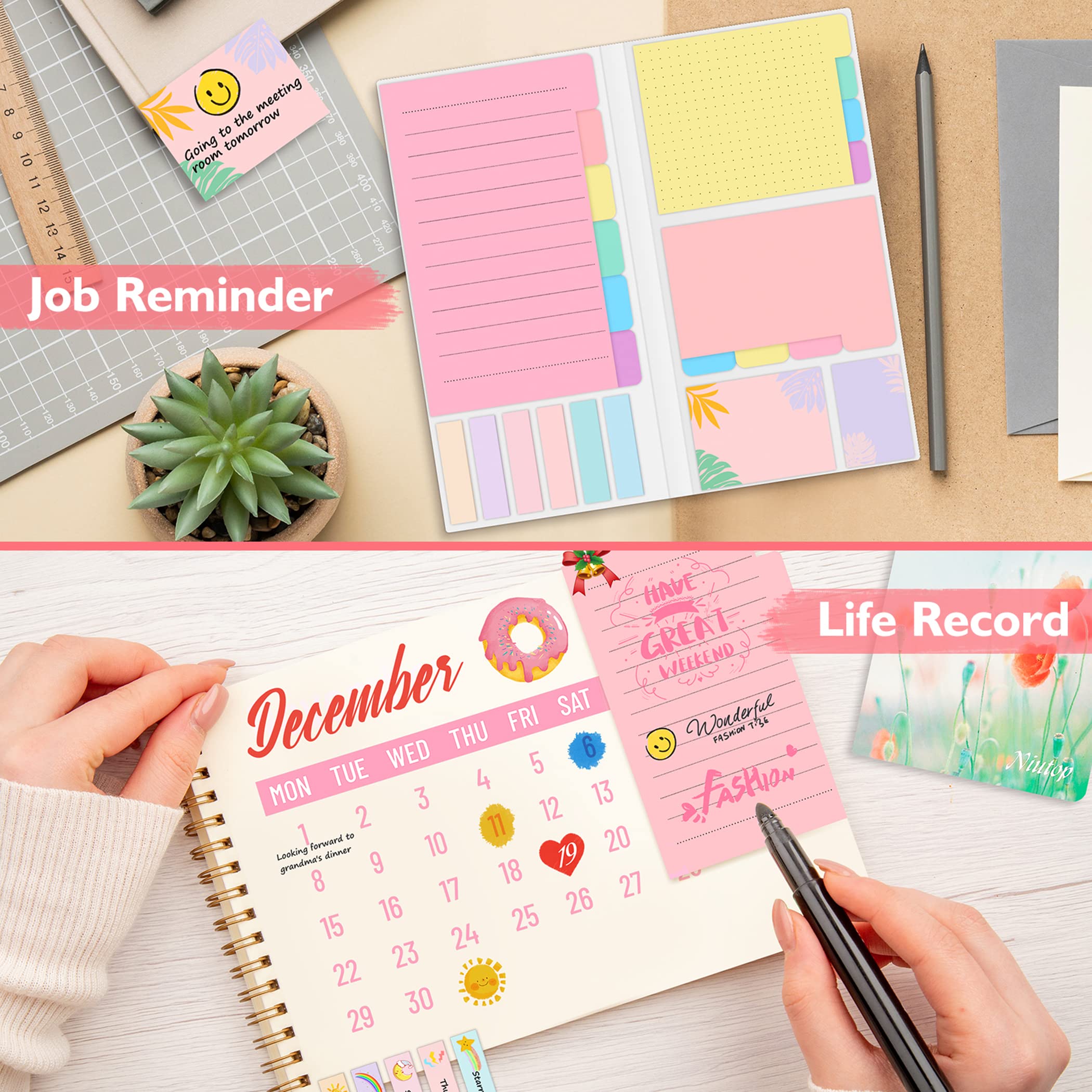 Sticky Notes Set, Post Self-Stick Notes Pads for Journaling Notebook Planner Study, Office Supplies College Essentials Back to School Supplies for High School Students Teen Girl Gifts Preppy