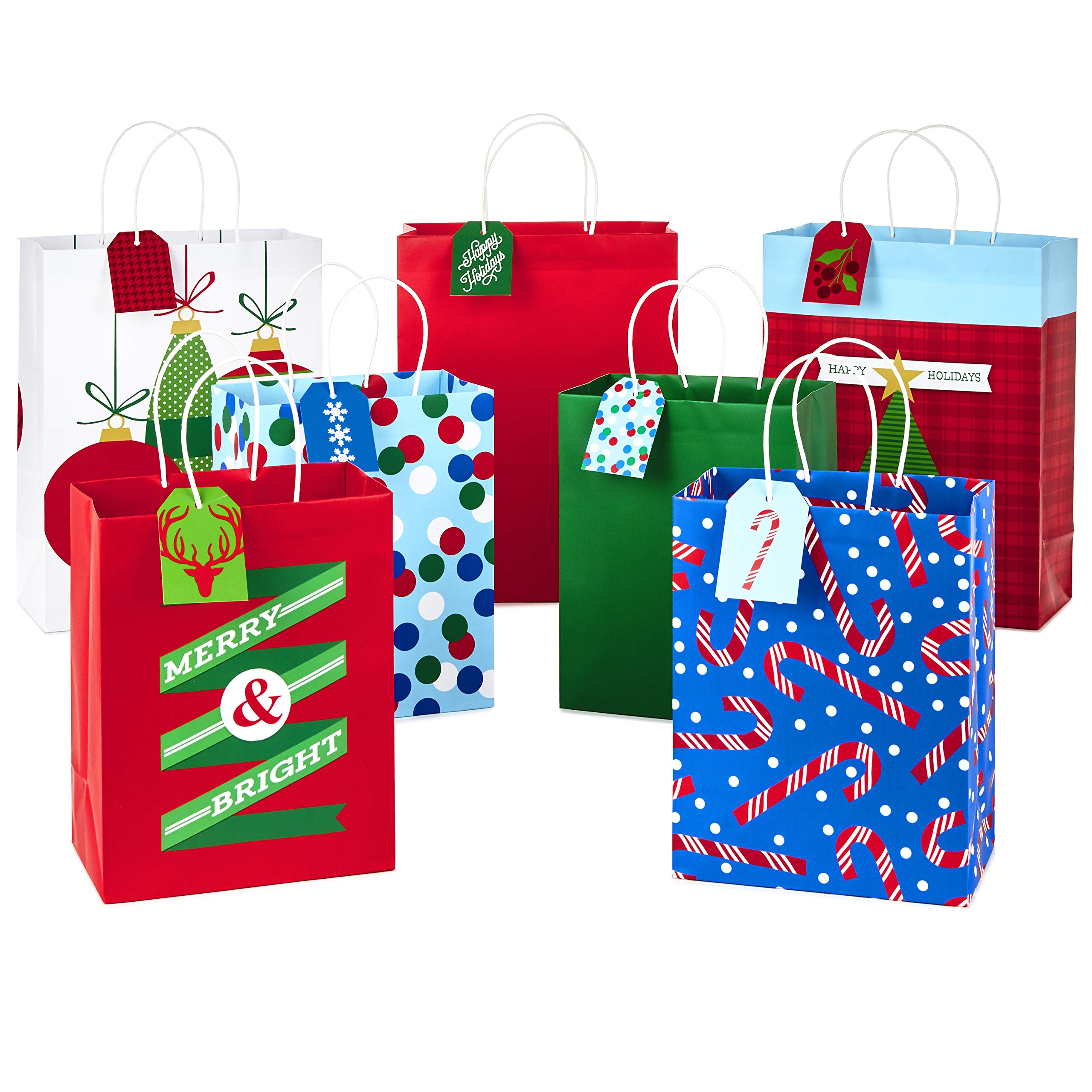 Hallmark Christmas Assorted Gift Bag Bundle with Mix-n-Match Gift Tags, Traditional (Pack of 7 : 3 Large 13", 4 Medium Gift Bags 9"; 7 Gift Tags)