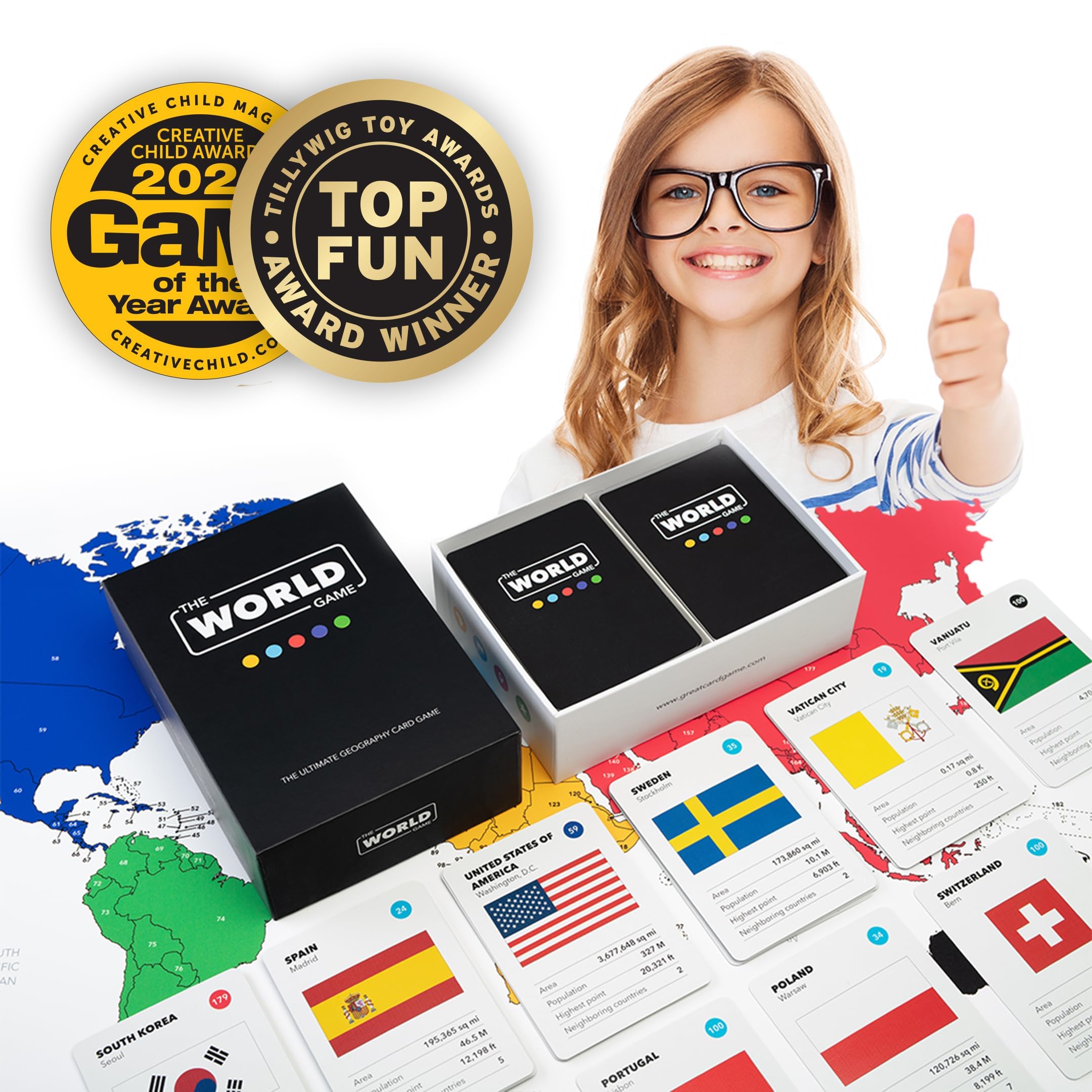 The World Game - Geography Card Game - Educational Games for Kids, Family and Adults - Cool Learning Gift Idea for Teenage Boys & Girls 8-12 with Map