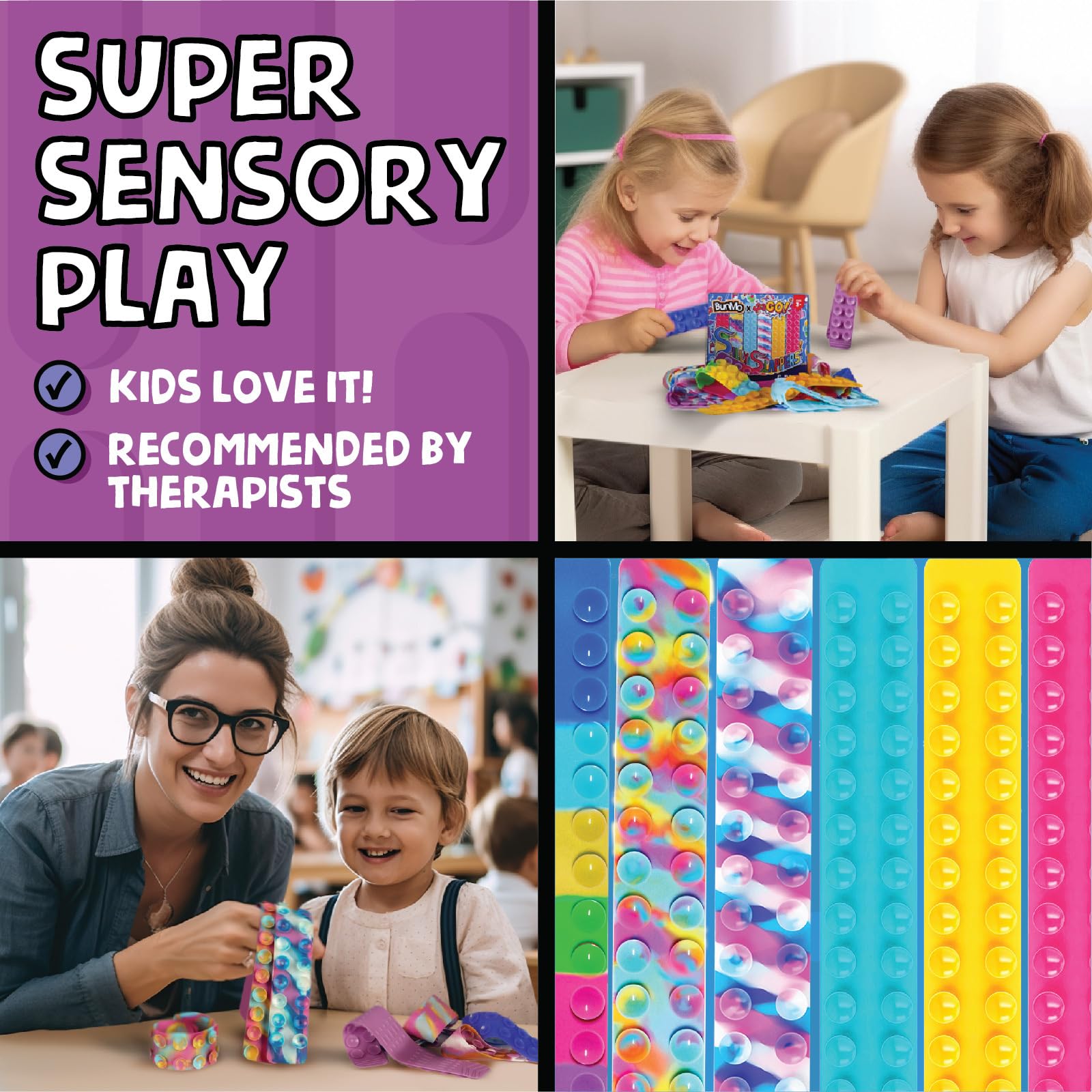 BUNMO Bundles Silly Slappers & Super Sensory Stretchy Strings - Fun Suction Slappers for Wild Fun - Sticky Hands - Monkey Stretch Noodles - Slap Bracelets - Sensory Toys for Children
