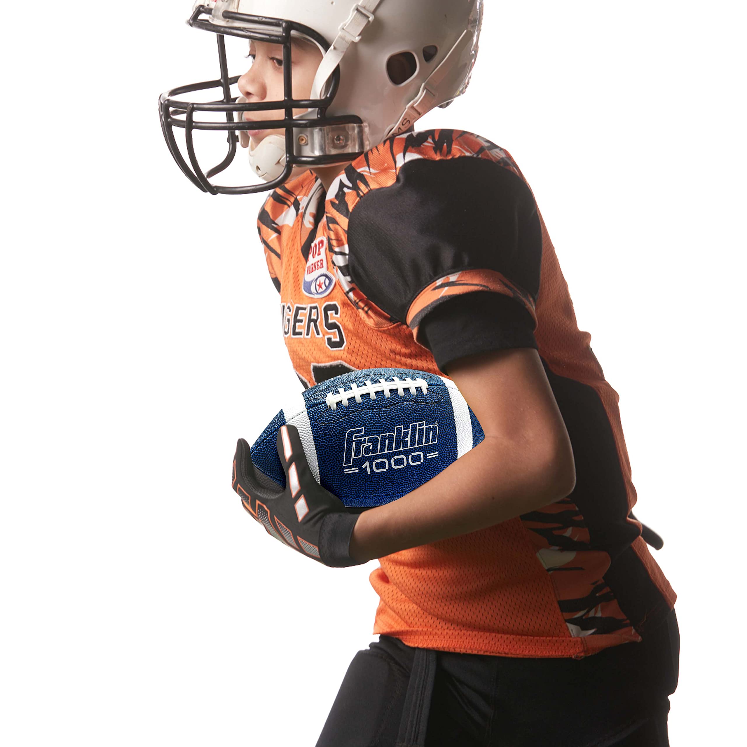Franklin Sports 1000 Junior Kids Football - Synthetic Leather Youth Junior Football for Kids - Outdoor All-Weather Balls - Extra Grip Ball - 12 Pack - Blue + White