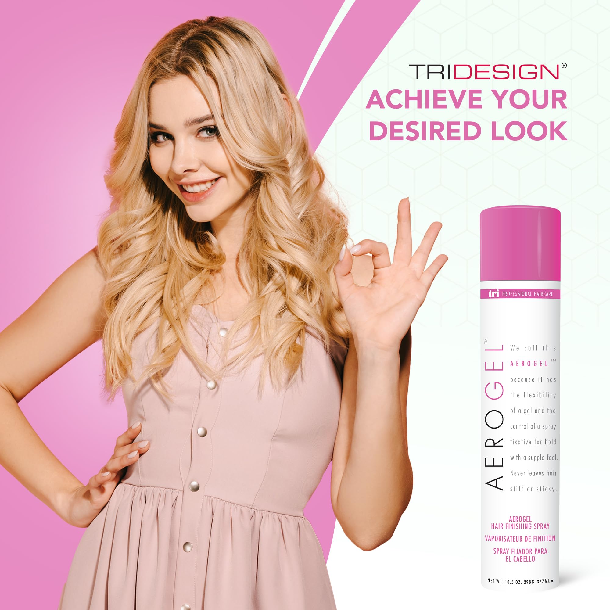 TRI Design Aerogel Hairspray - Non-Toxic Hair Finishing Spray for Styling, Volumizing and Holding Curly Hair with Flexible Hold - For Women and Men - Pack of 1 (10.5 oz)