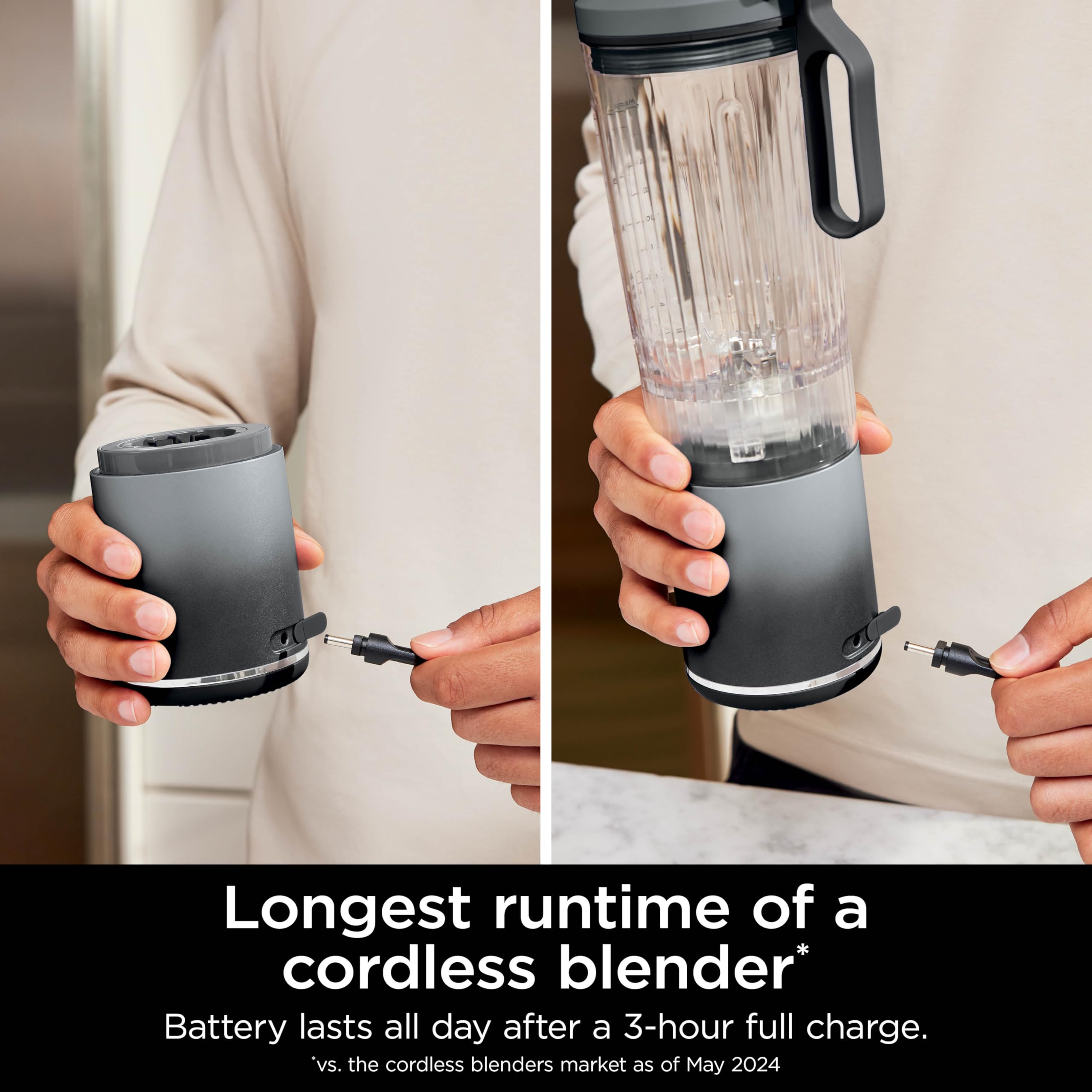 Ninja Blast Max, Portable Blender + Twist & Go, Personal Blender, Ninja Blender, Smoothie, Blend, Ice Crush, 3 Programs, Cordless, 22 oz removable Vessel, Dishwasher Safe, Leakproof, Grey, BC251GY