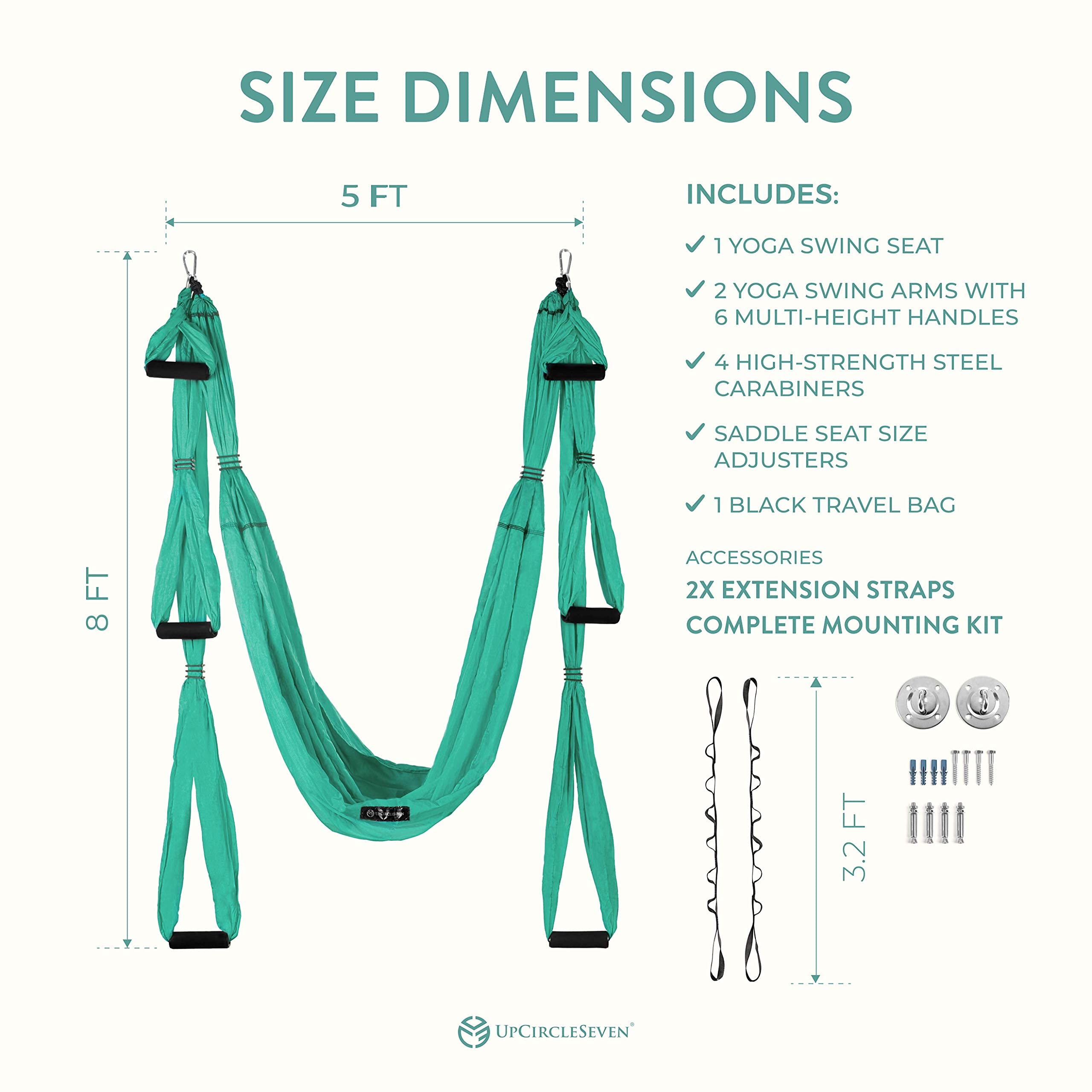 UpCircleSeven Aerial Yoga Swing Set Ceiling Mount Accessories, Turquoise