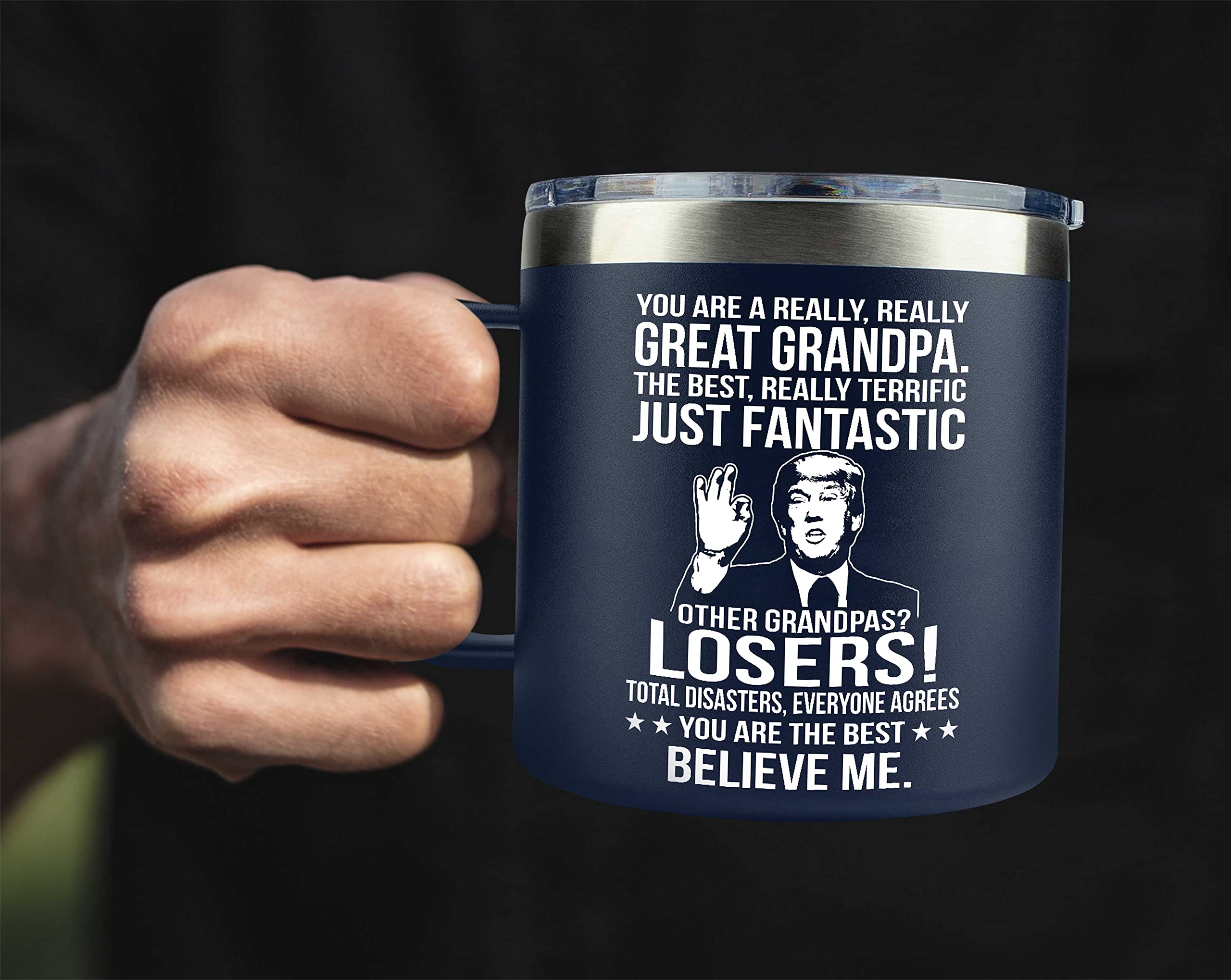 AMAZPRINTS Gifts for Grandpa from Granddaughter, Grandson, Grandchild - Grandpa Gifts for Christmas - Grandpa Funny Mug -Great Grandpa Gift - Birthday Gifts for Grandpa, 14oz Navy