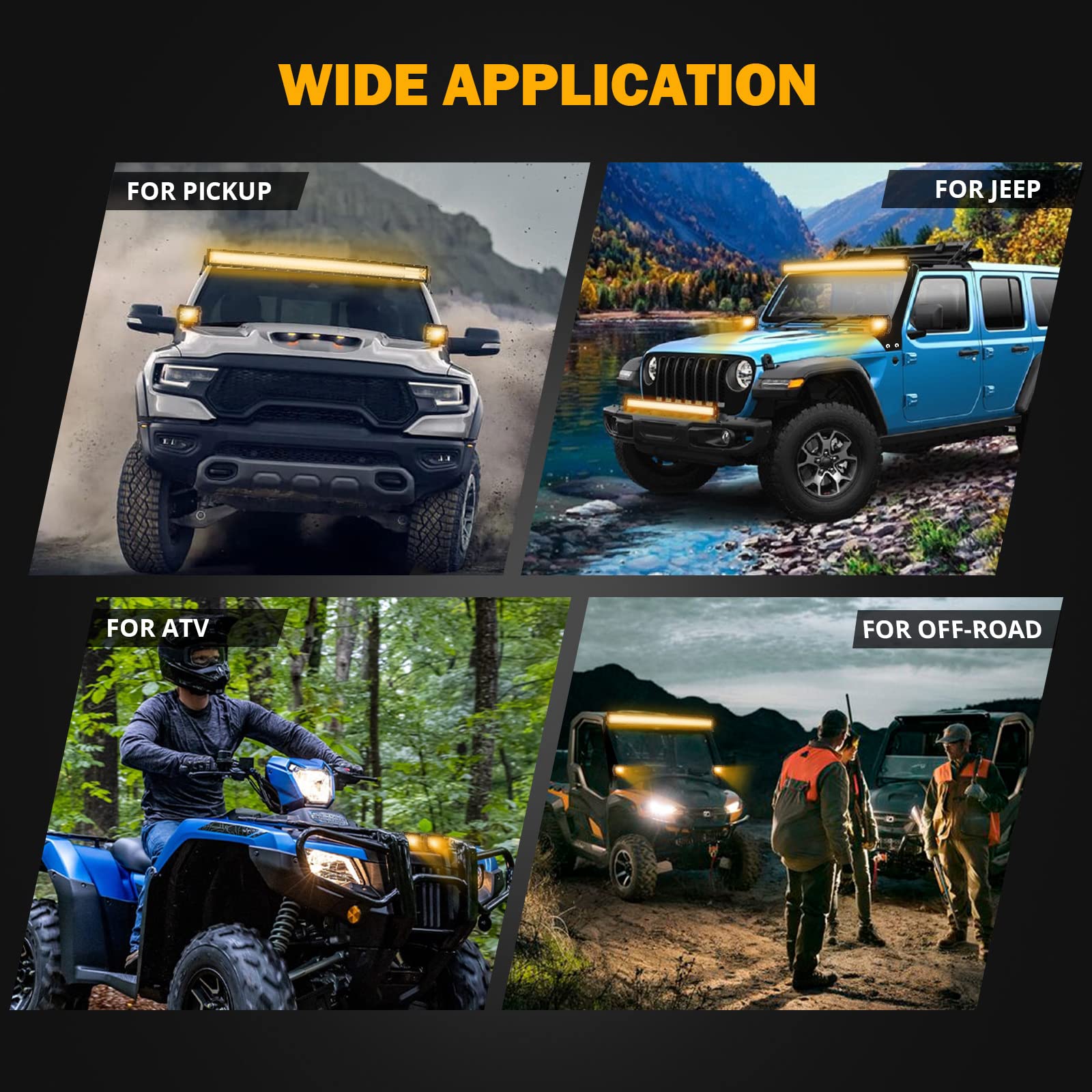 Auxbeam 4 Inch LED Driving Pods, 120W 12000LM Spot Flood Combo Triple Row Off Road Light Bar, 6 Modes Dual Color Amber White Auxiliary Flashing Fog Light for Trucks SUV ATV UTV Jeep, 2PCS