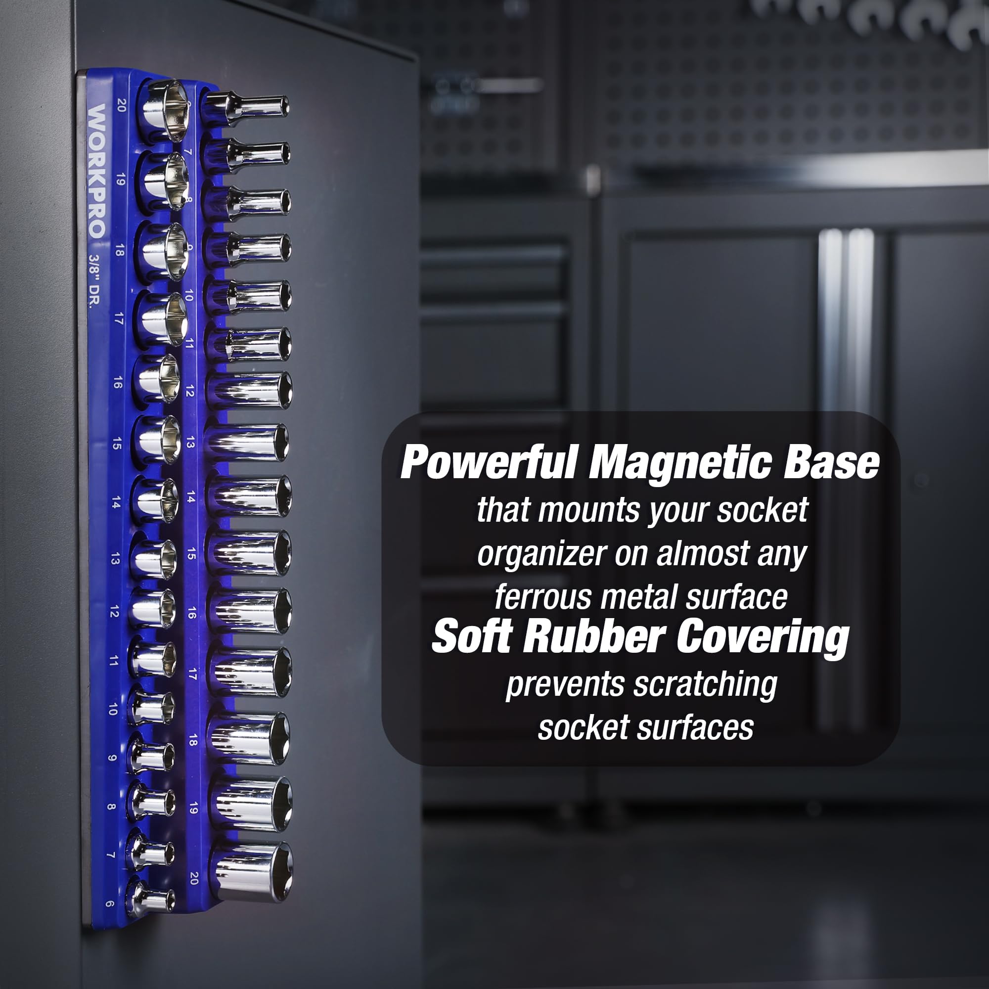 WORKPRO 32-Piece 3/8-inch Drive Metric Sockets and Ratchet-Including 30 Metric Deep and Shallow Sockets, 6-20mm with Magnetic Organizer and 72-Tooth Quick Release Reversible Ratchet for Auto Repair