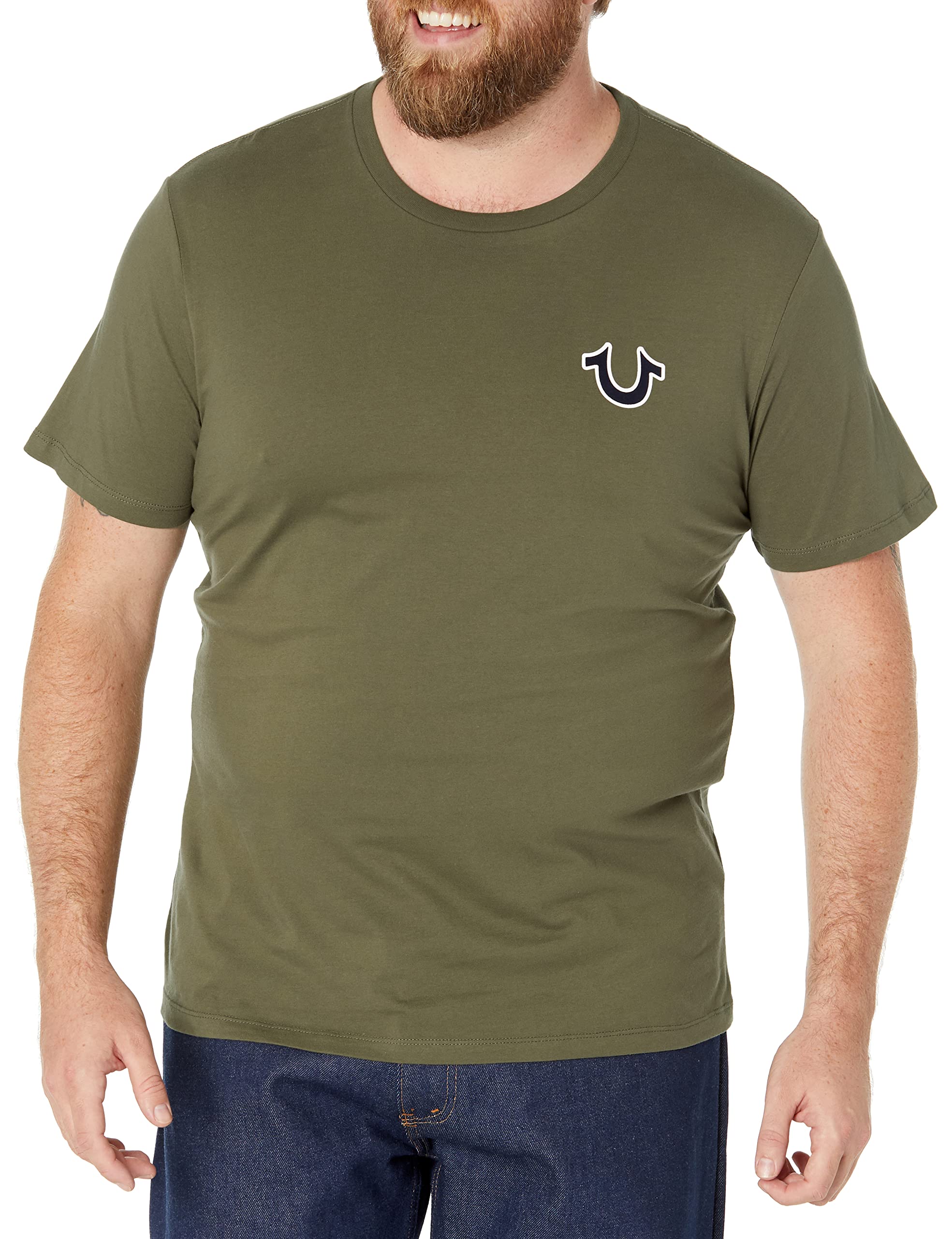 True Religion Men's Buddha Logo Crew Neck Tee, Militant Green, Large