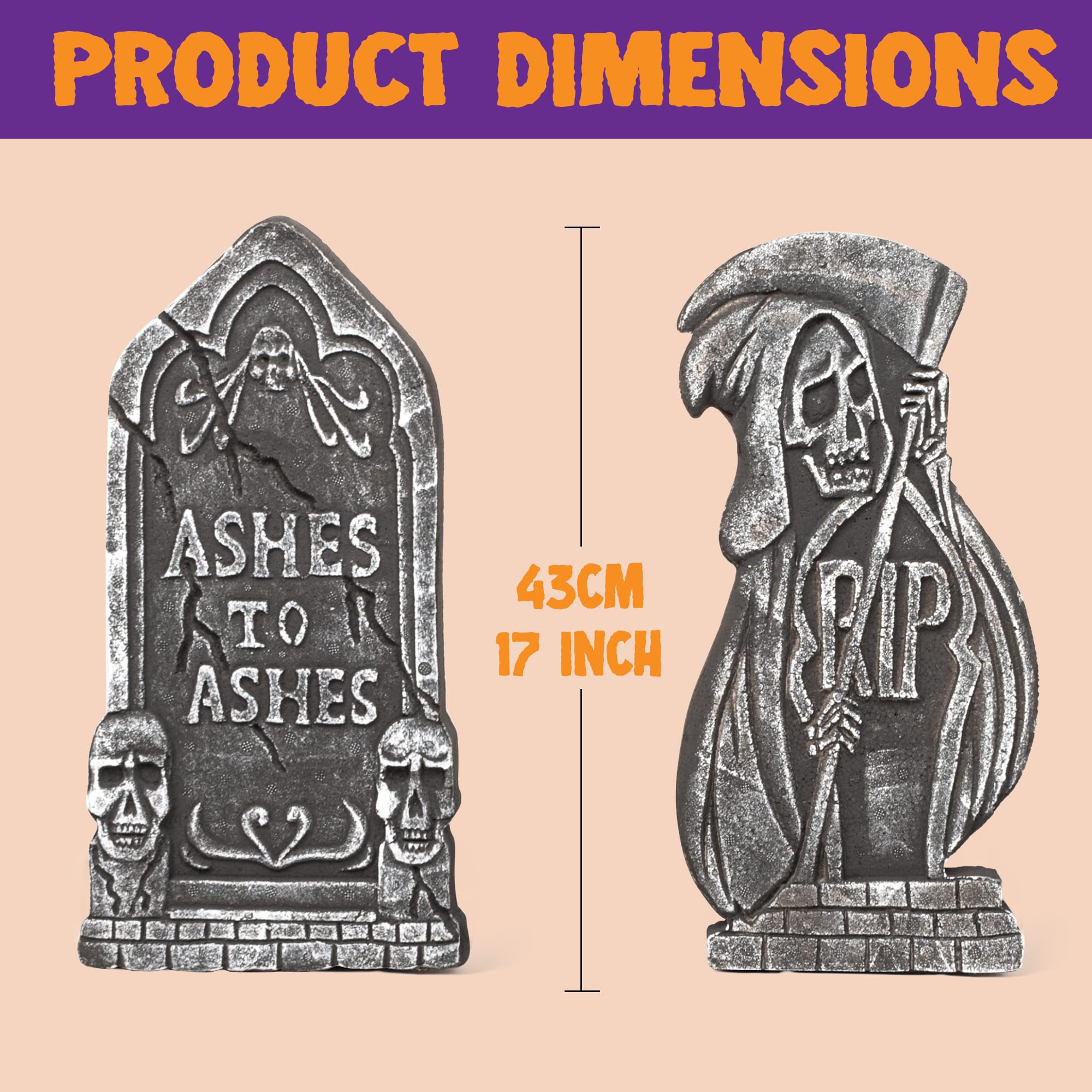 JOYIN 17” Halloween Tombstones for Graves Halloween Decorations Outdoor (5 Pack), Foam RIP Graveyard Headstone Decorations and 10 Bonus Metal Stakes for Halloween Yard Lawn Decorations